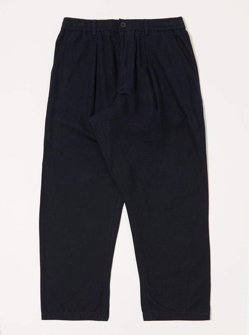 Navy Brushed Moleskin Pleated Track Pant