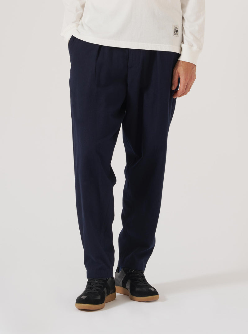 Navy Brushed Moleskin Pleated Track Pant