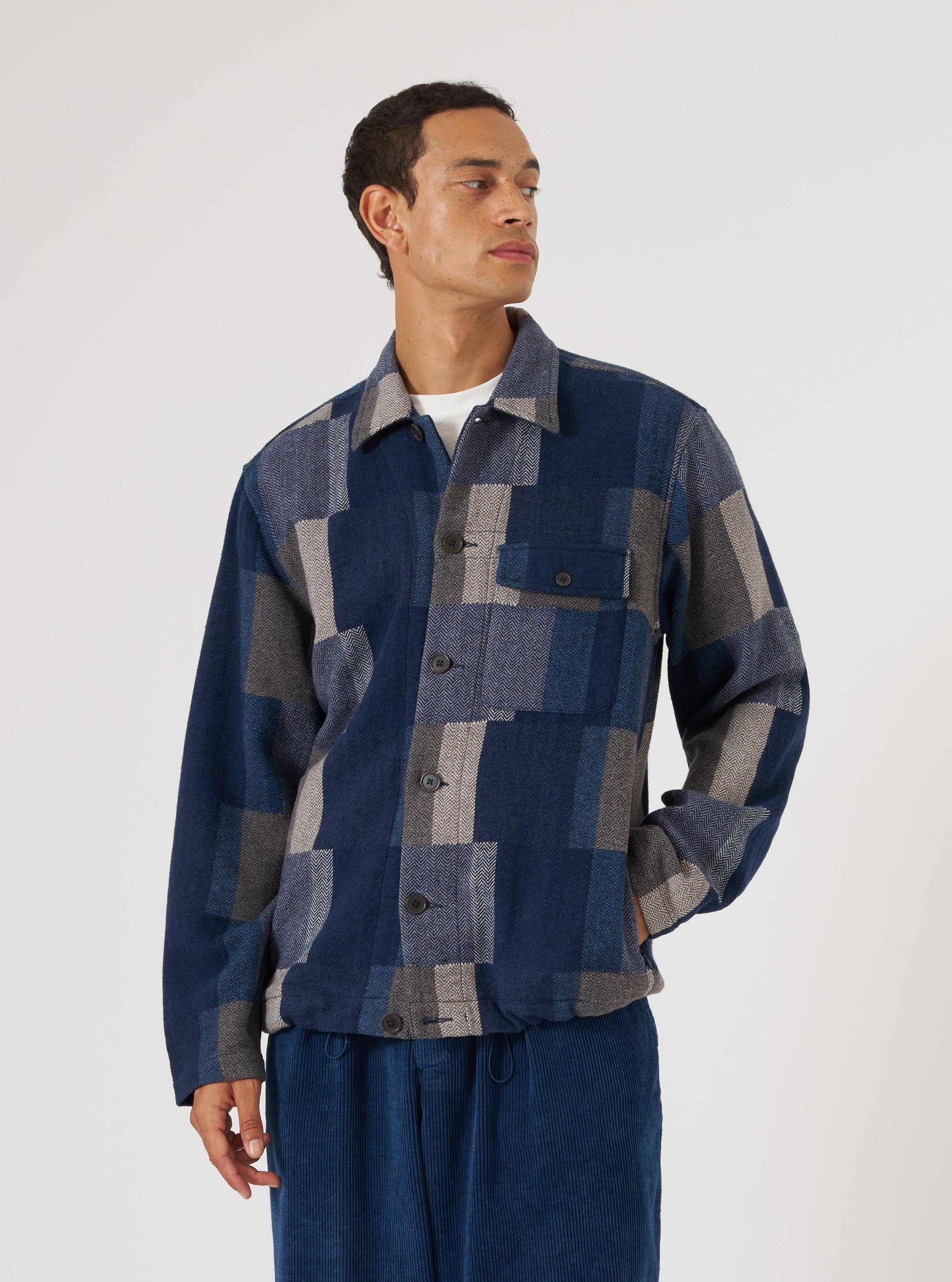 Navy Japanese Patchwork L/S Tech Overshirt