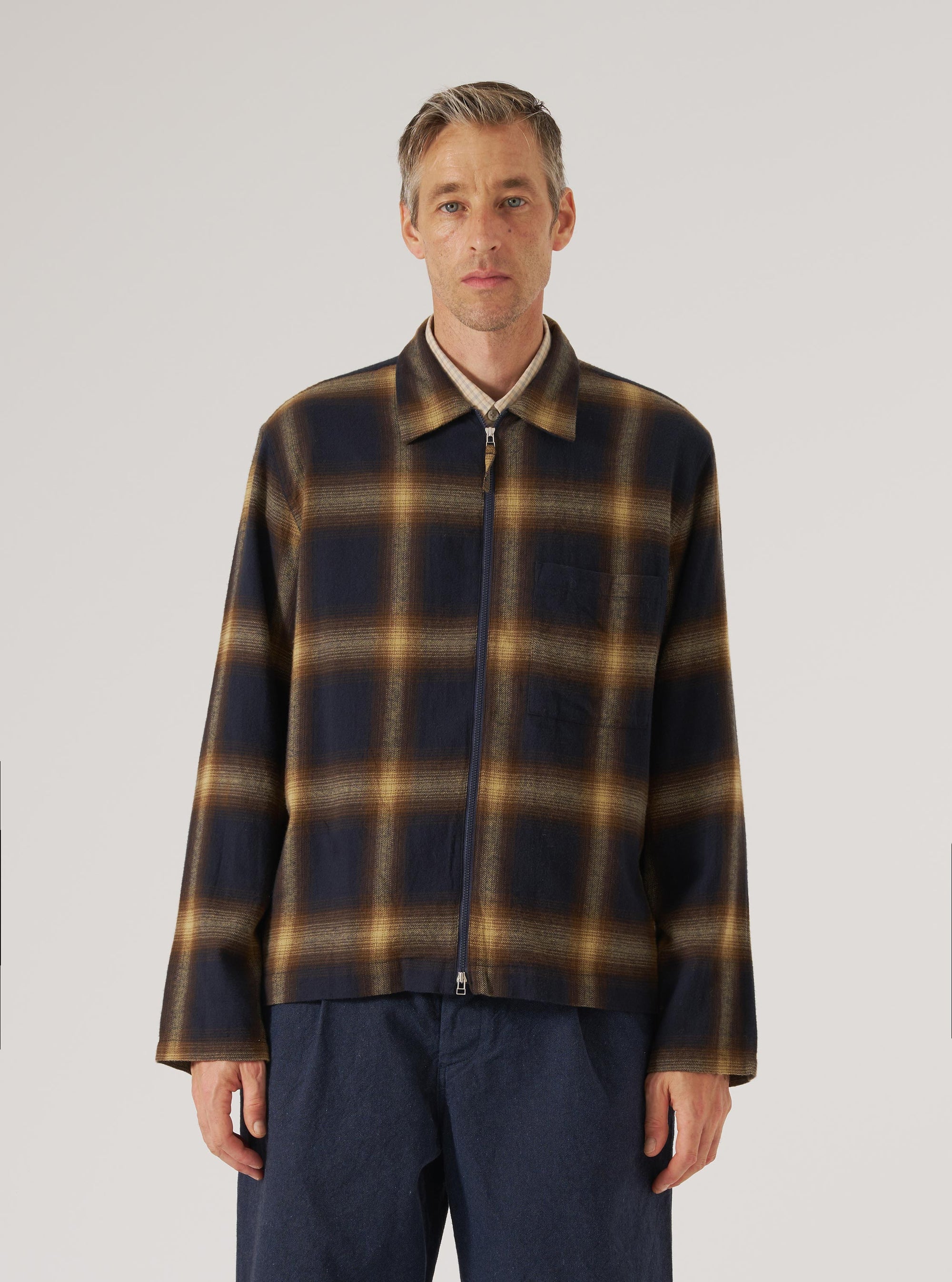 Navy Canyon Check Zip Shirt