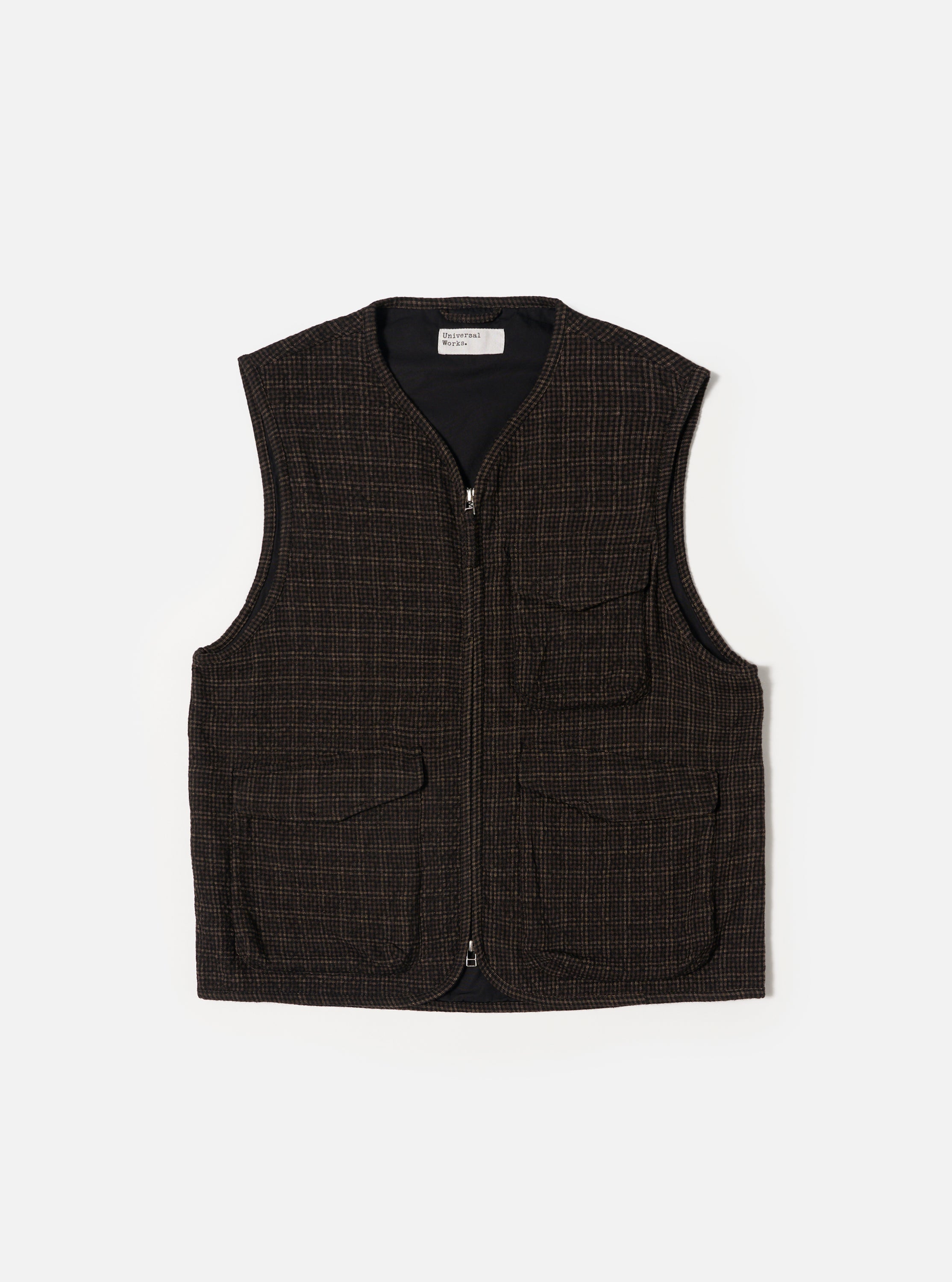 Men's Brown Cedar Check Parachute Liner Gilet – Universal Works