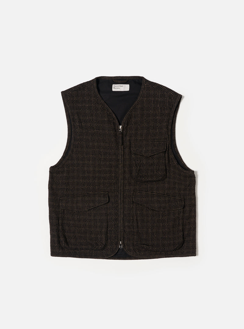 Brown Cedar Check Parachute Liner Gilet