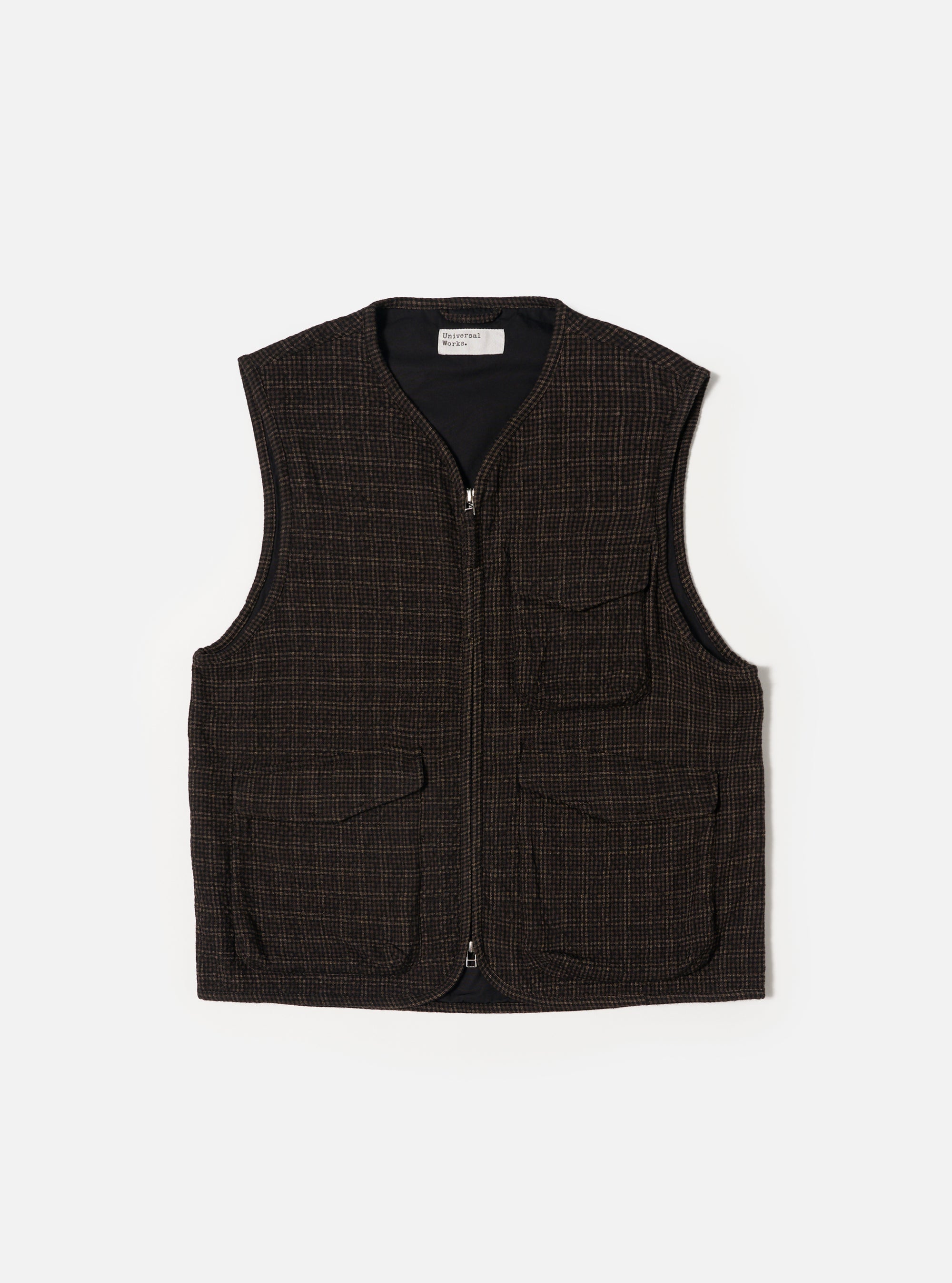 Brown Cedar Check Parachute Liner Gilet