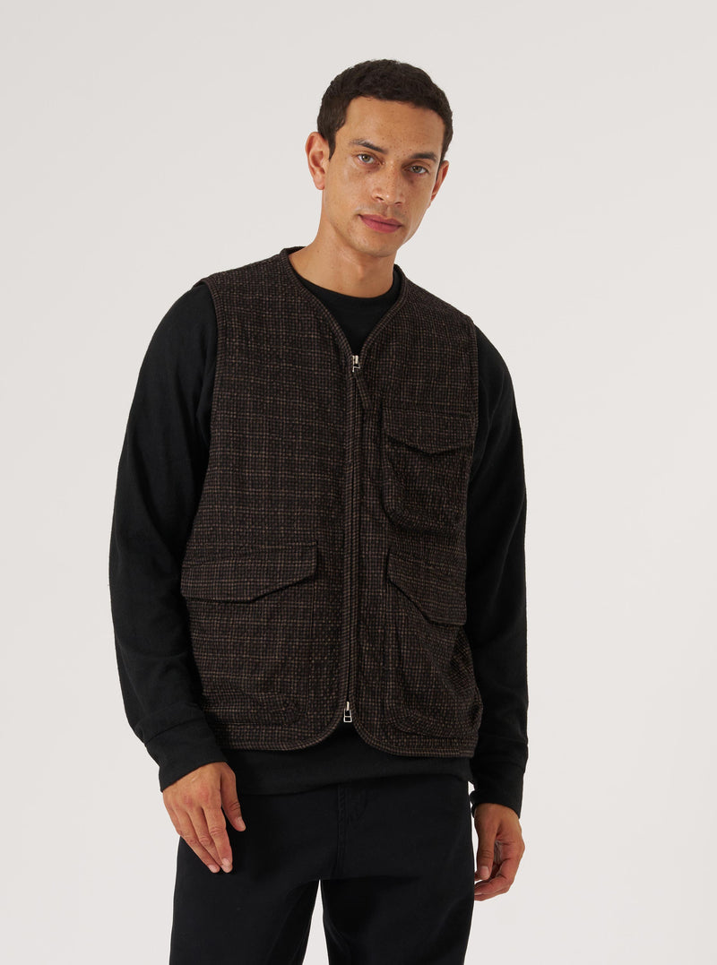 Brown Cedar Check Parachute Liner Gilet