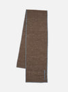 Studio shot of a Brown Wool Scarf on a white background. The scarf has light blue trim. 