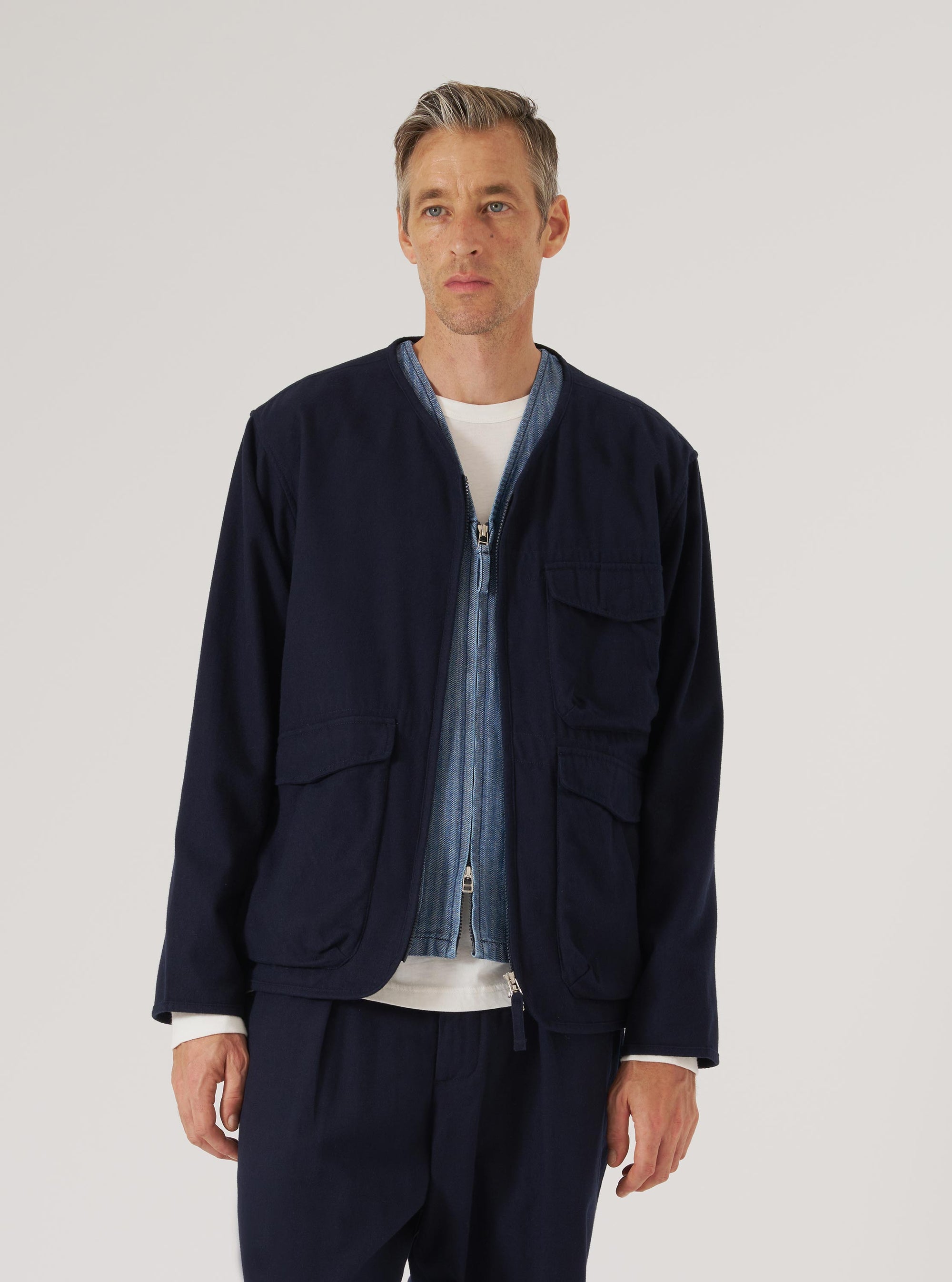 Navy Brushed Moleskin Parachute Liner Jacket