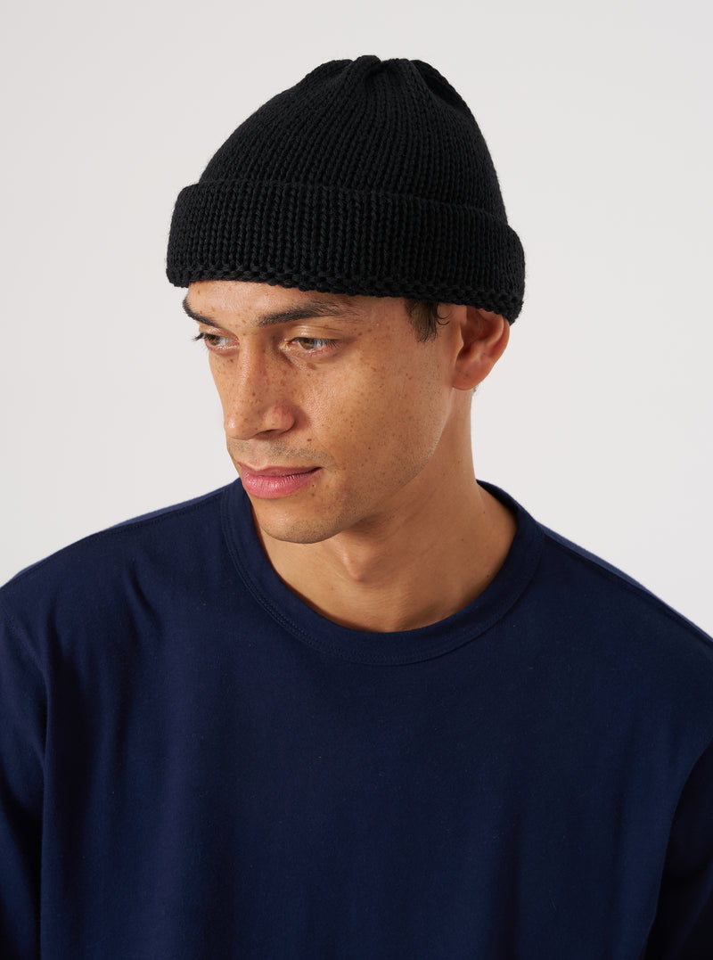 Black British Wool Short Watch Cap