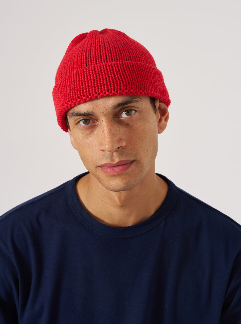 Red British Wool Short Watch Cap
