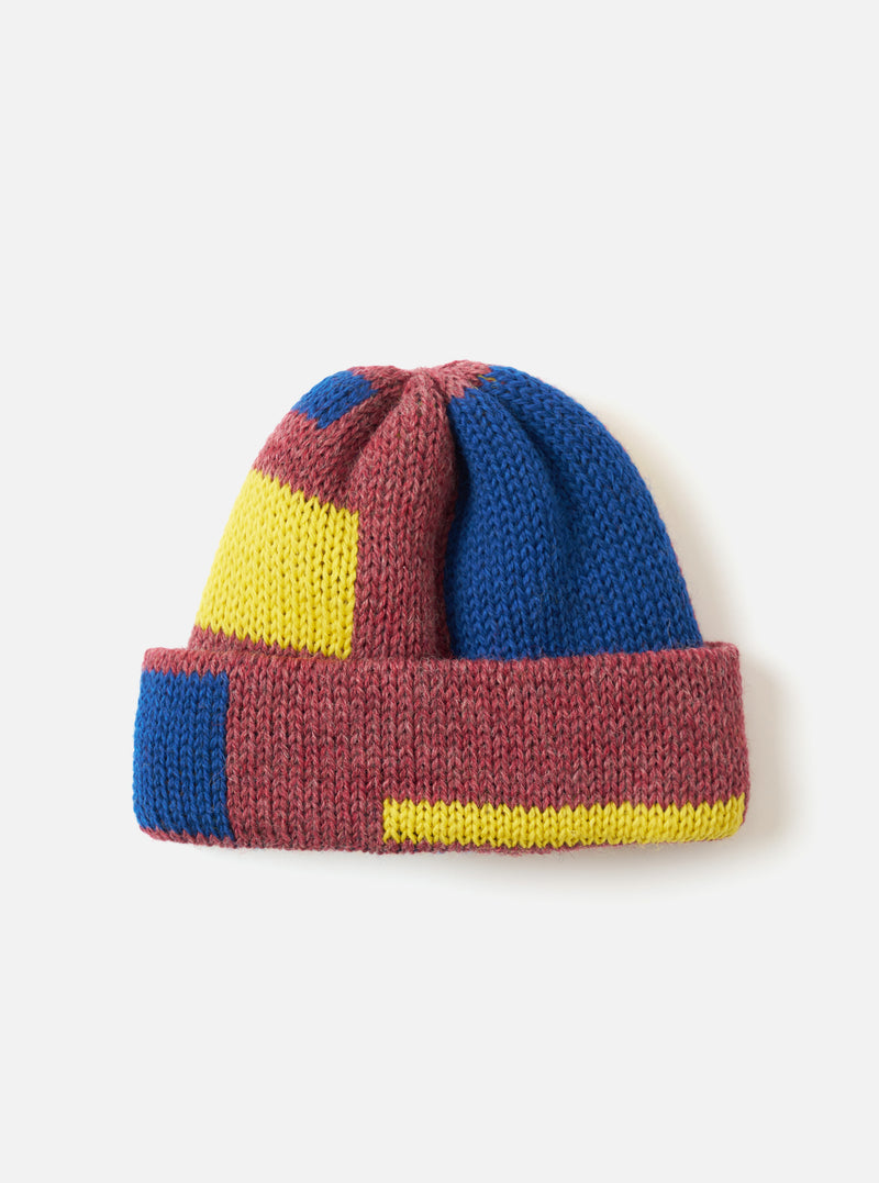 Burgundy/Blue/Lemon British Wool Short Watch Cap