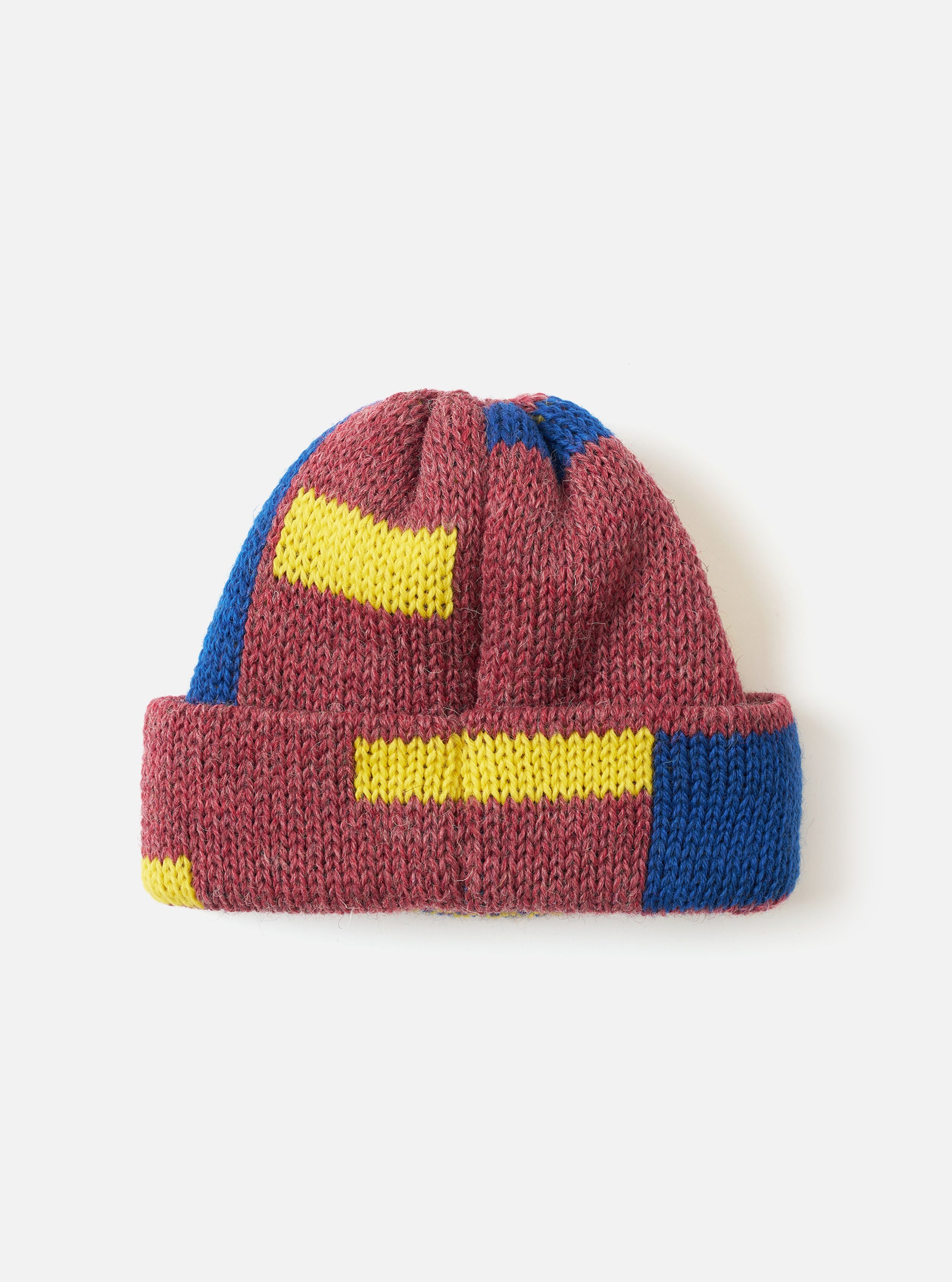 Burgundy/Blue/Lemon British Wool Short Watch Cap