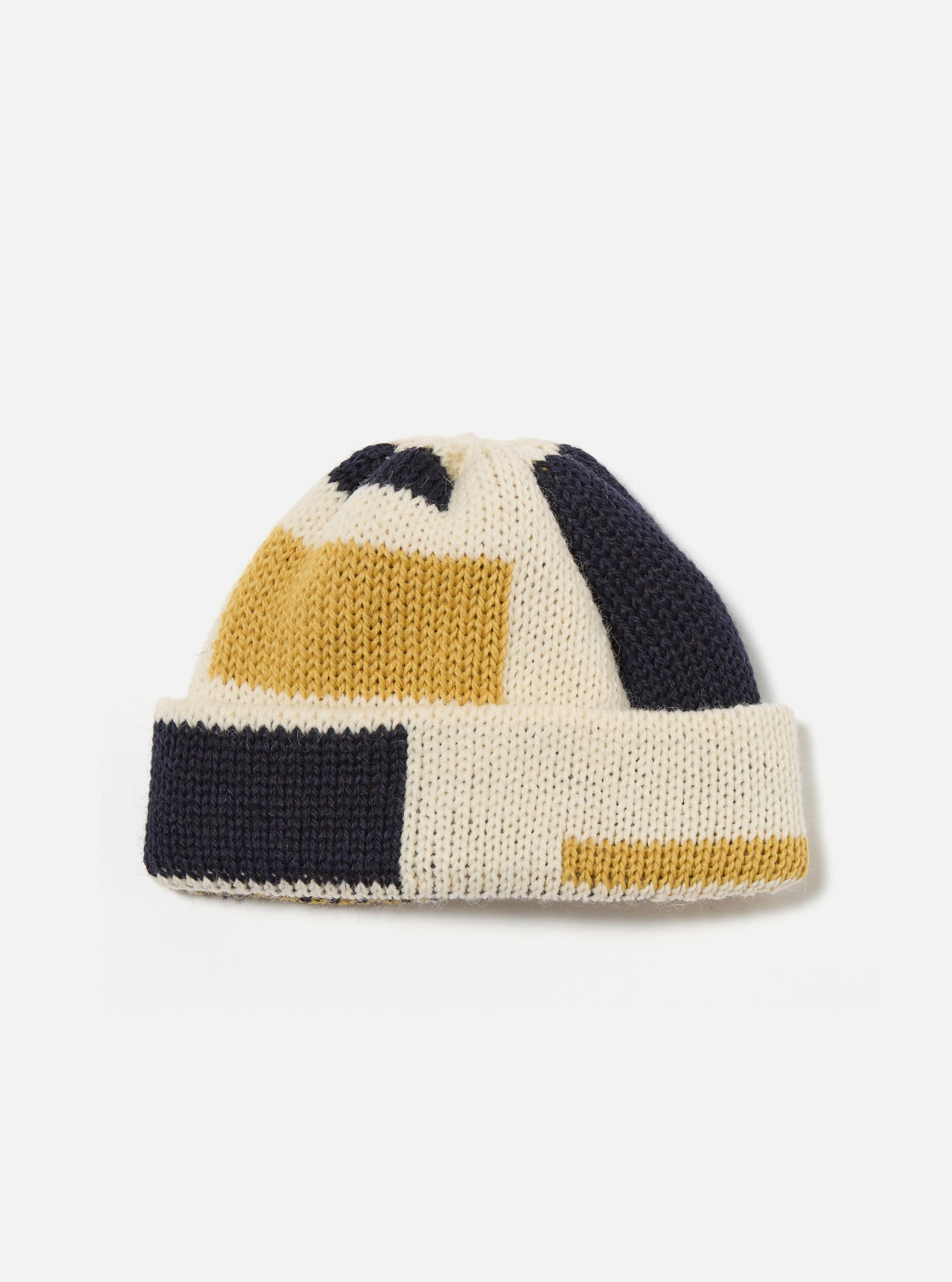 Ecru/Navy/Yellow British Wool Short Watch Cap