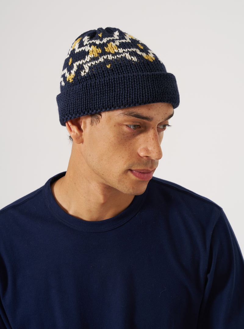 Navy/Ecru British Wool Short Watch Cap