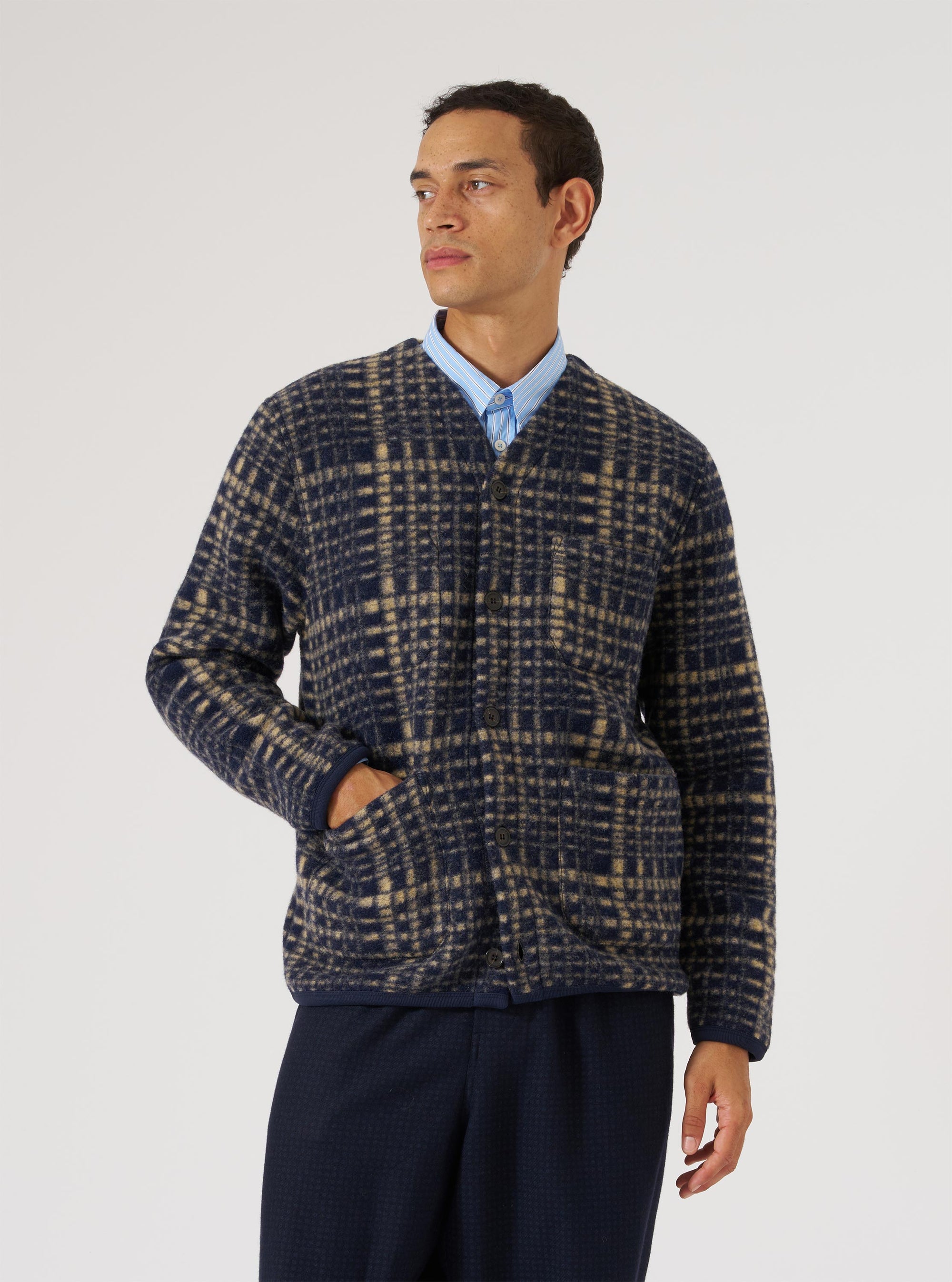Navy Telepass Fleece Cardigan