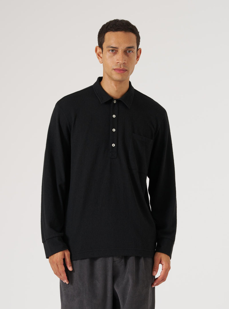 Black Recycled Wool Mix Single Jersey Pullover L/S Shirt