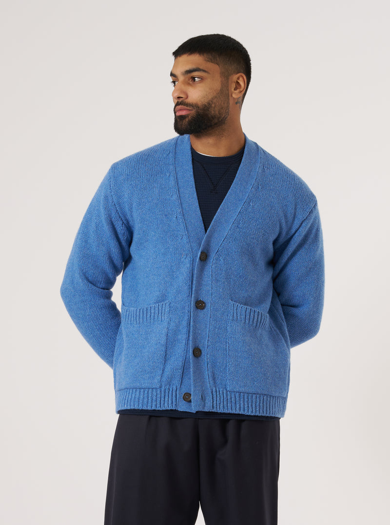 Pale Blue Recycled Shetland Langdale Cardigan