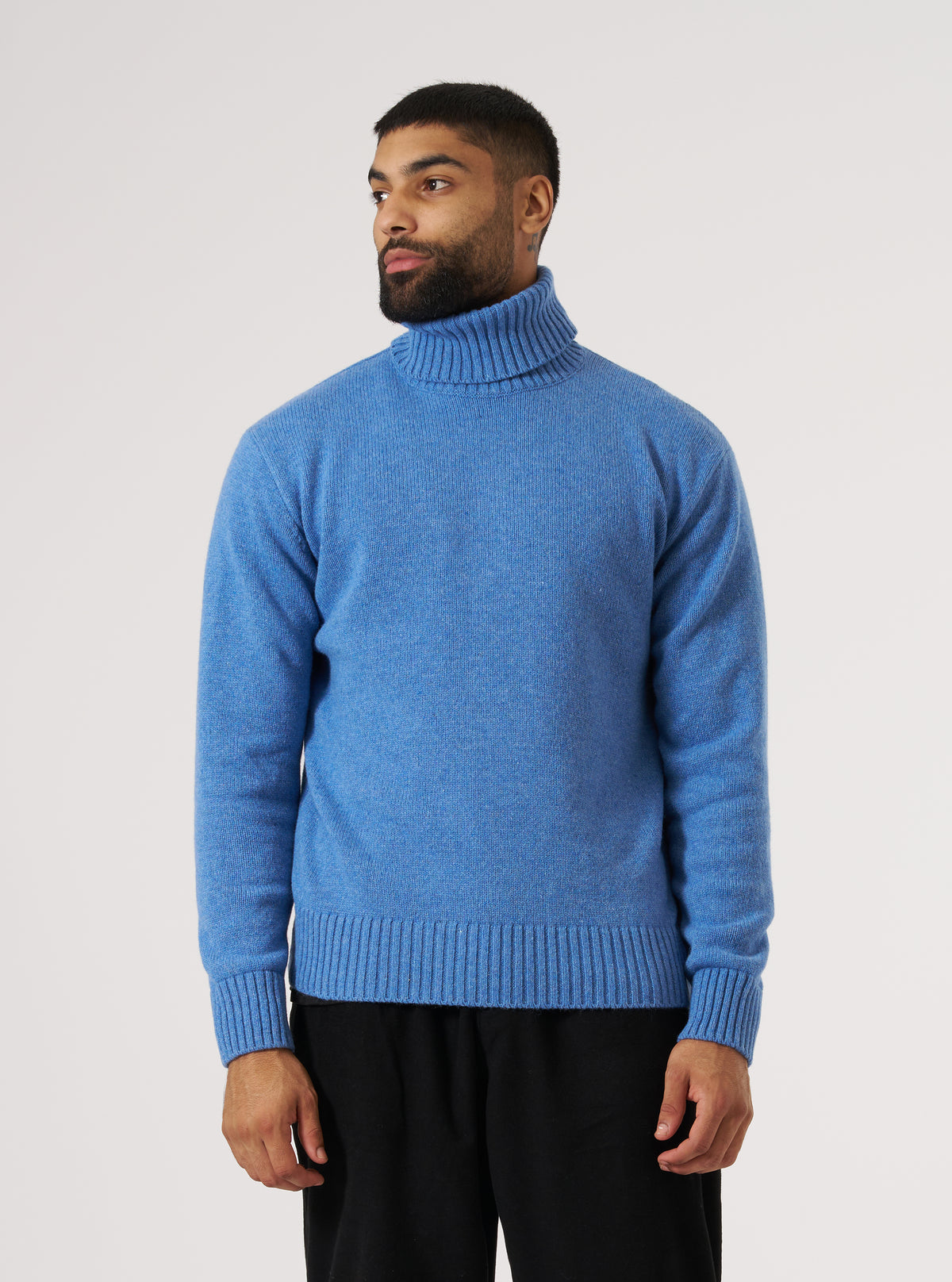 Pale Blue Recycled Shetland Roll Neck