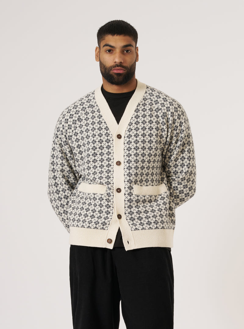 Ecru/Grey Plain Knit Argyll Allan Cardigan