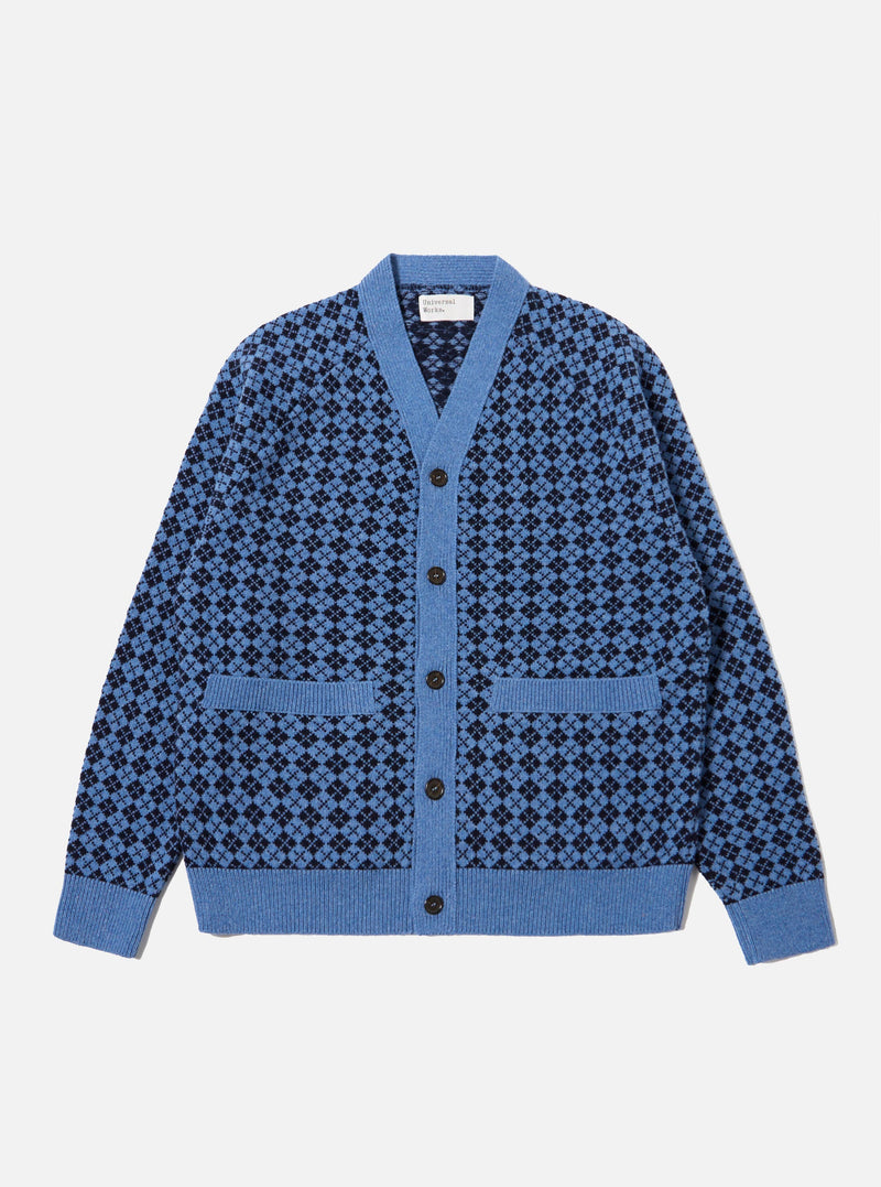 Pale Blue/Navy Plain Knit Argyll Allan Cardigan
