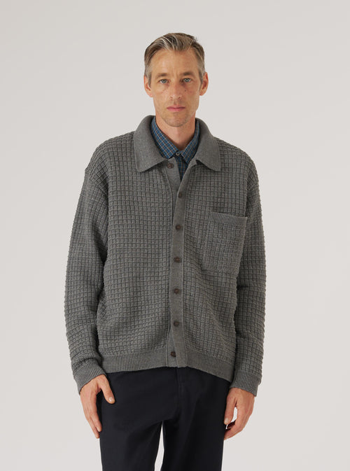 Grey Textured Merino Knit Charlie Cardigan