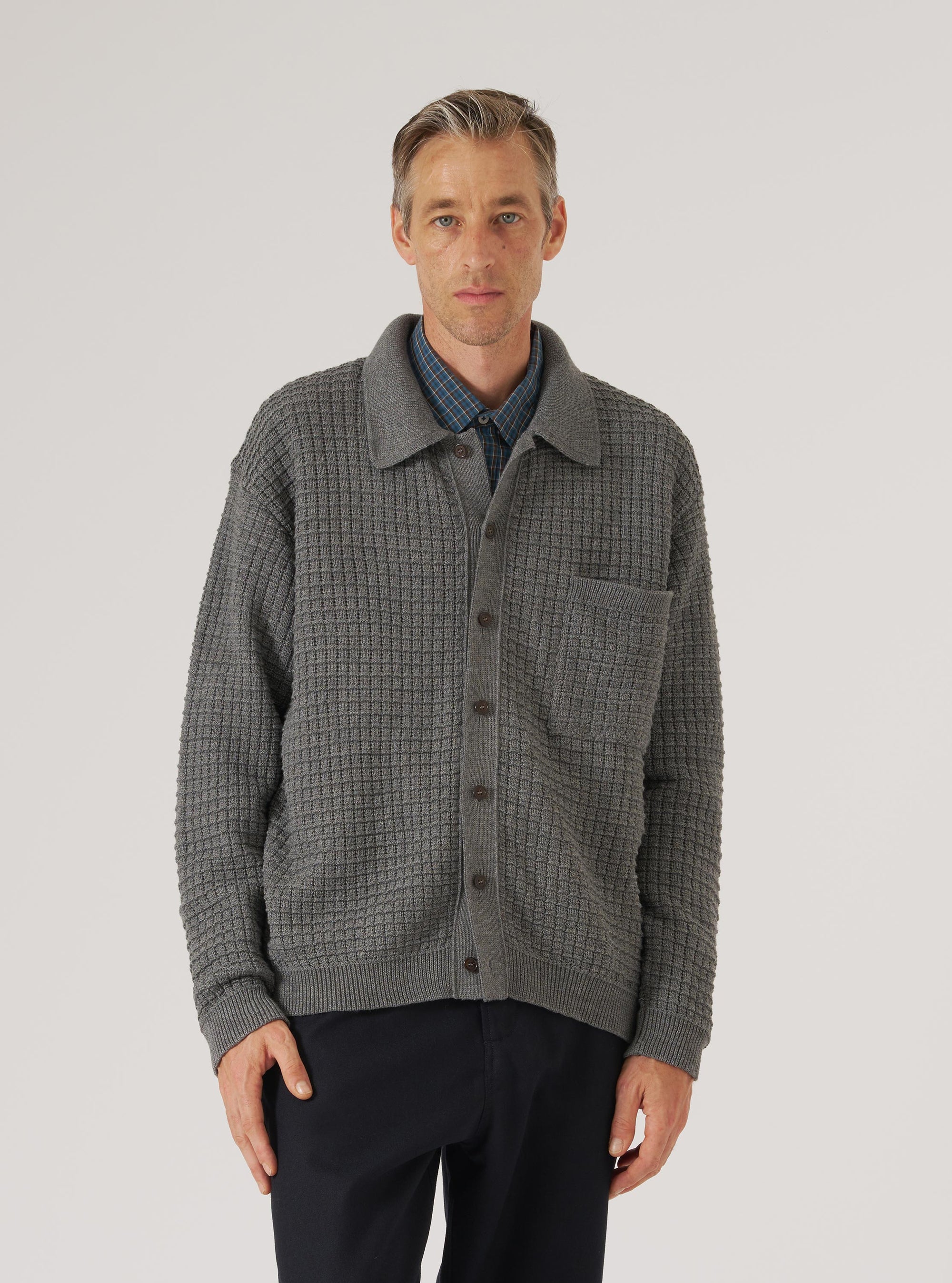 Grey Textured Merino Knit Charlie Cardigan