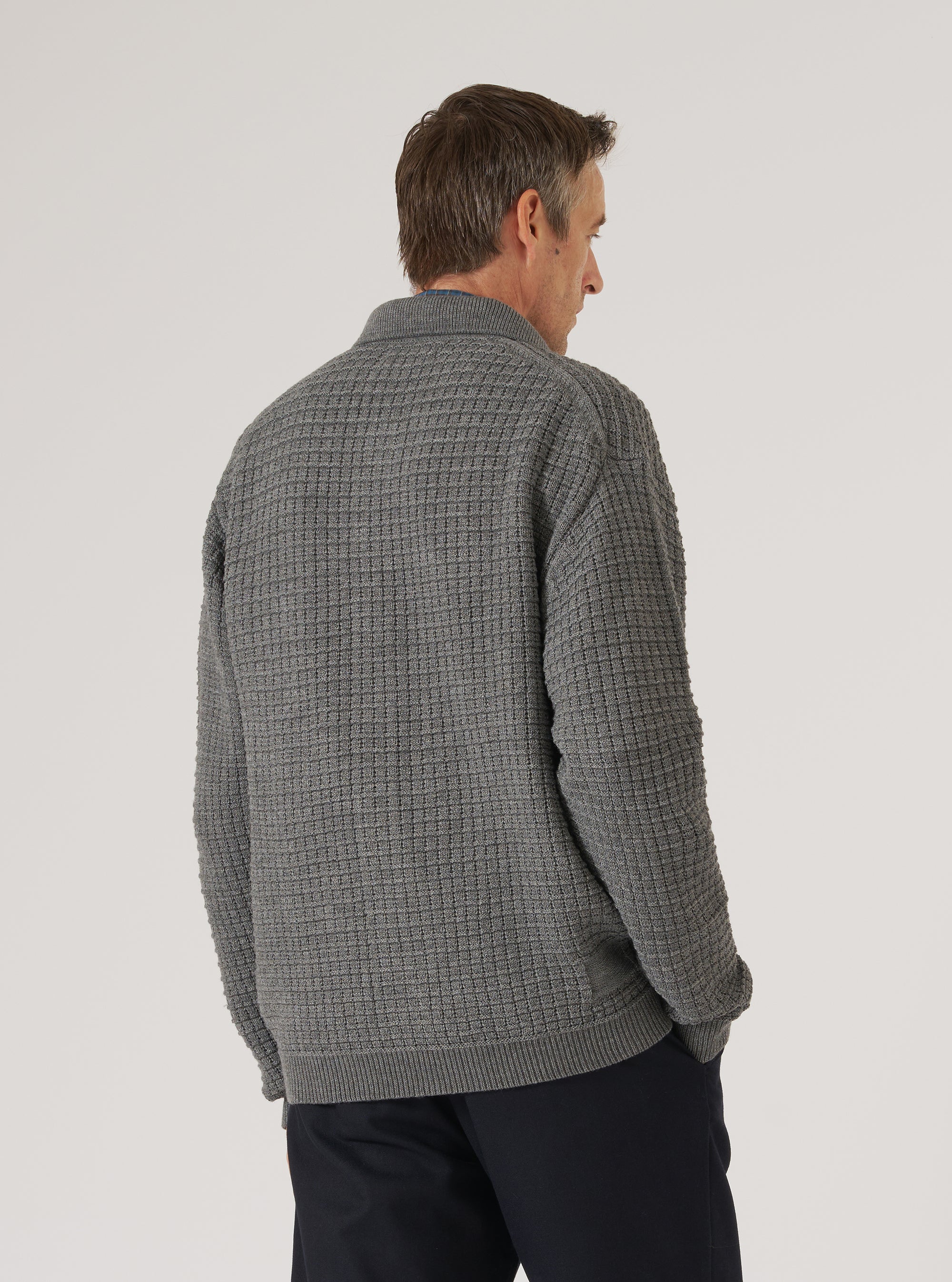 Grey Textured Merino Knit Charlie Cardigan