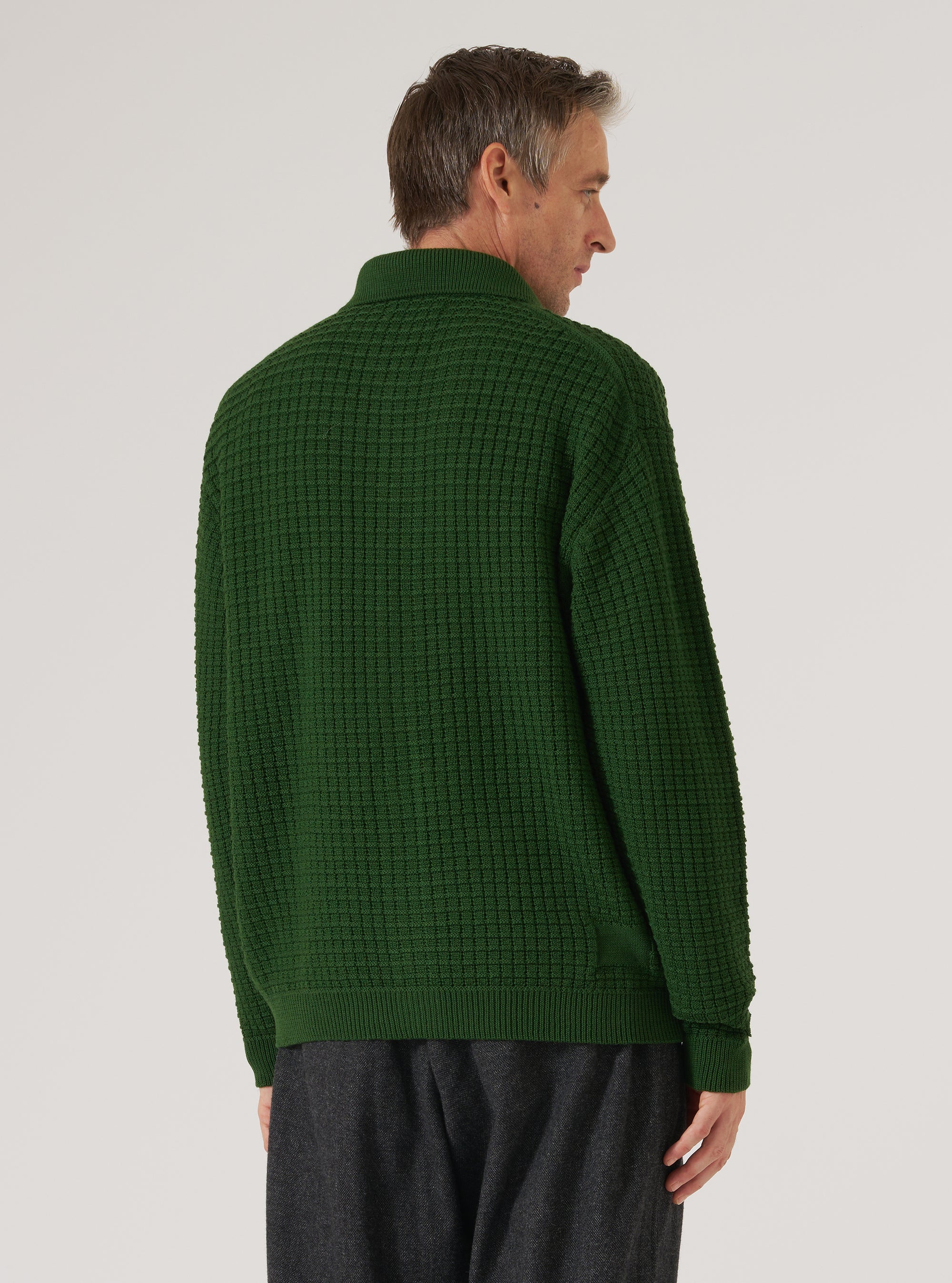 Green Textured Merino Knit Charlie Cardigan
