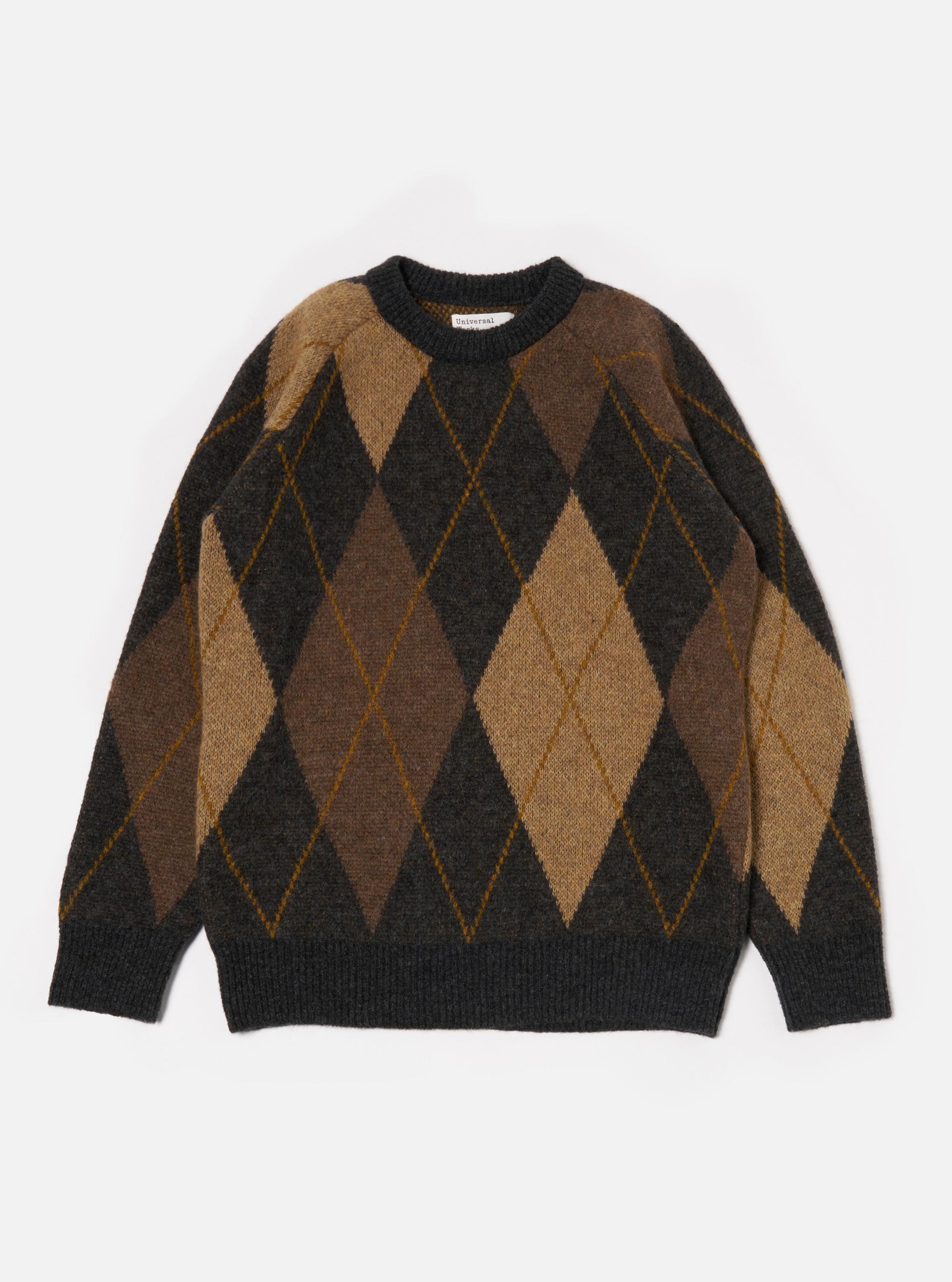 Brown Alpaca Knit Big Argyll Crew