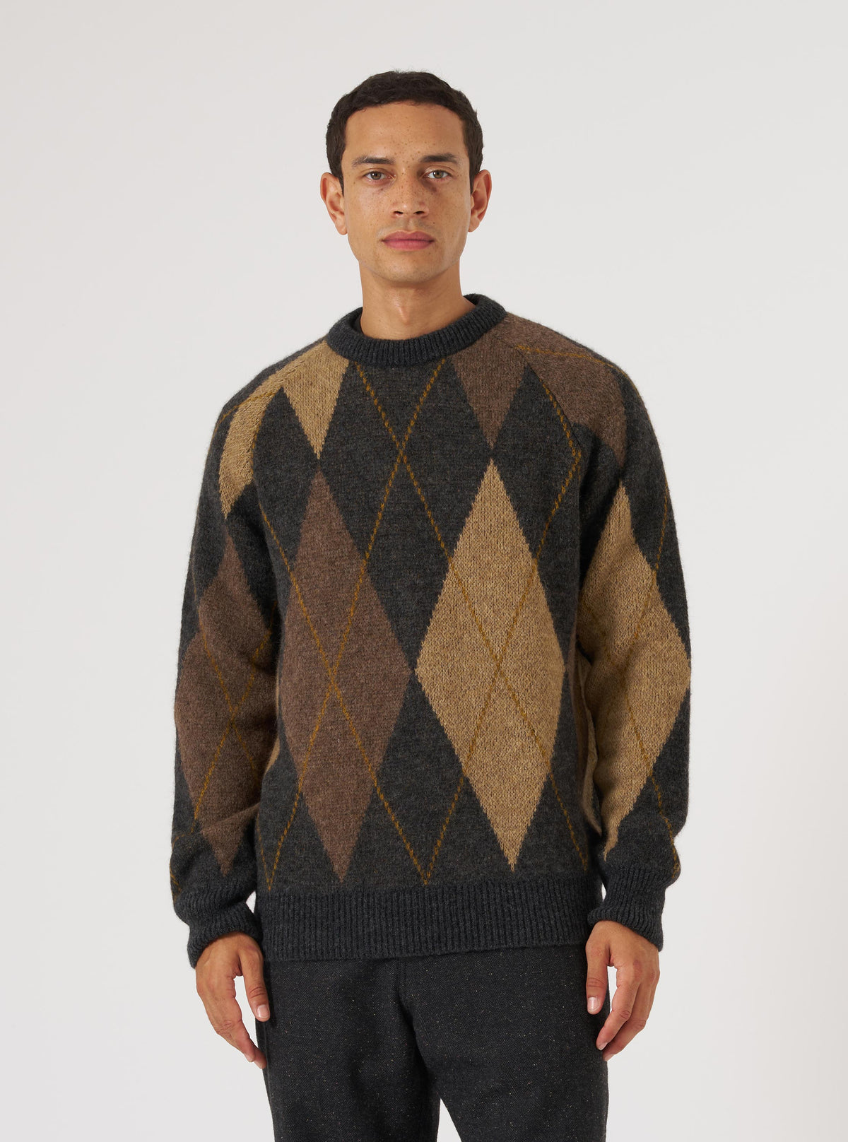 Brown Alpaca Knit Big Argyll Crew