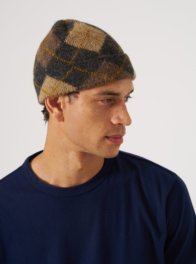 Brown Alpaca Knit Argyll Hat