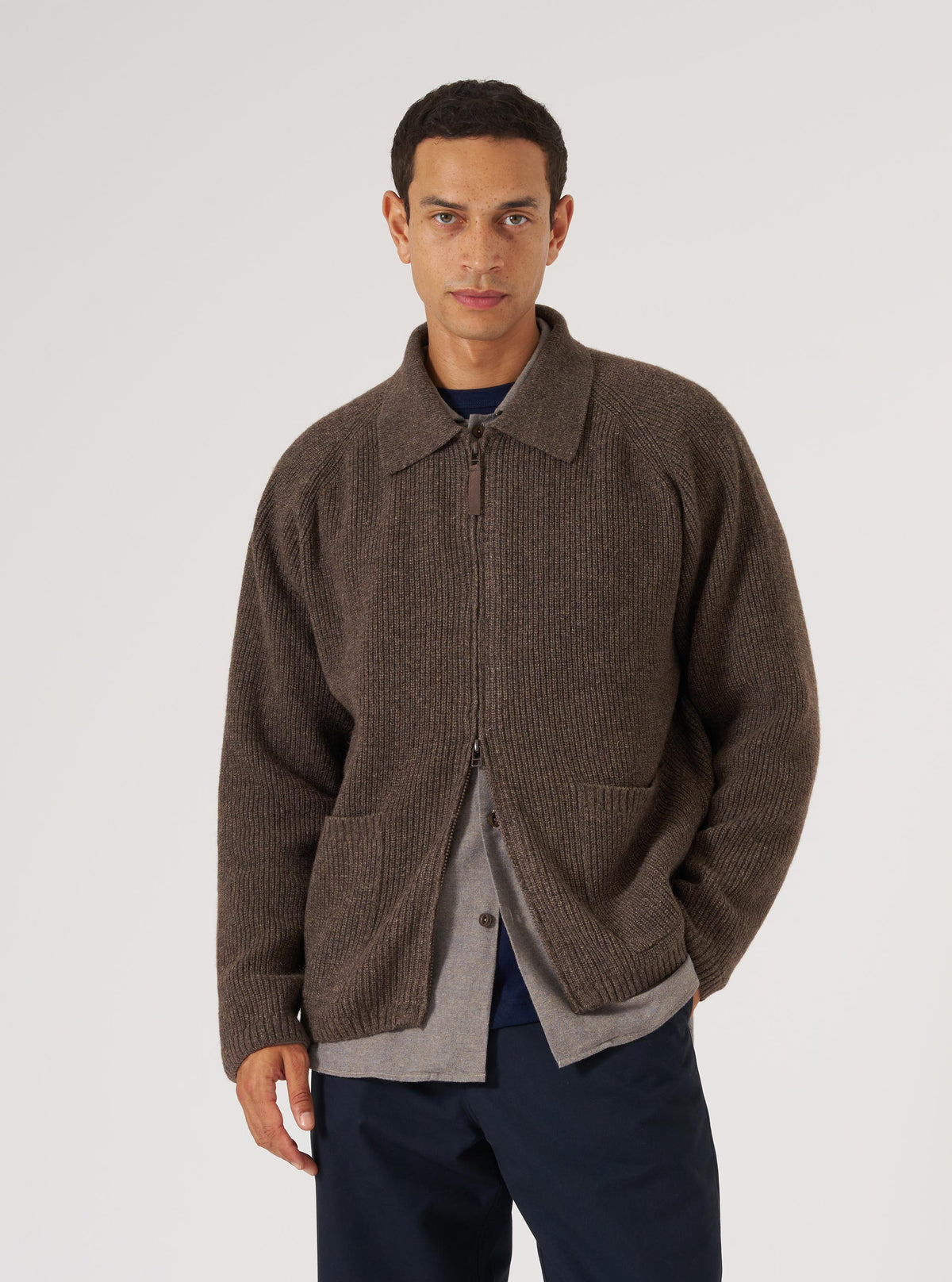 Brown Eco Wool Zip Cardigan