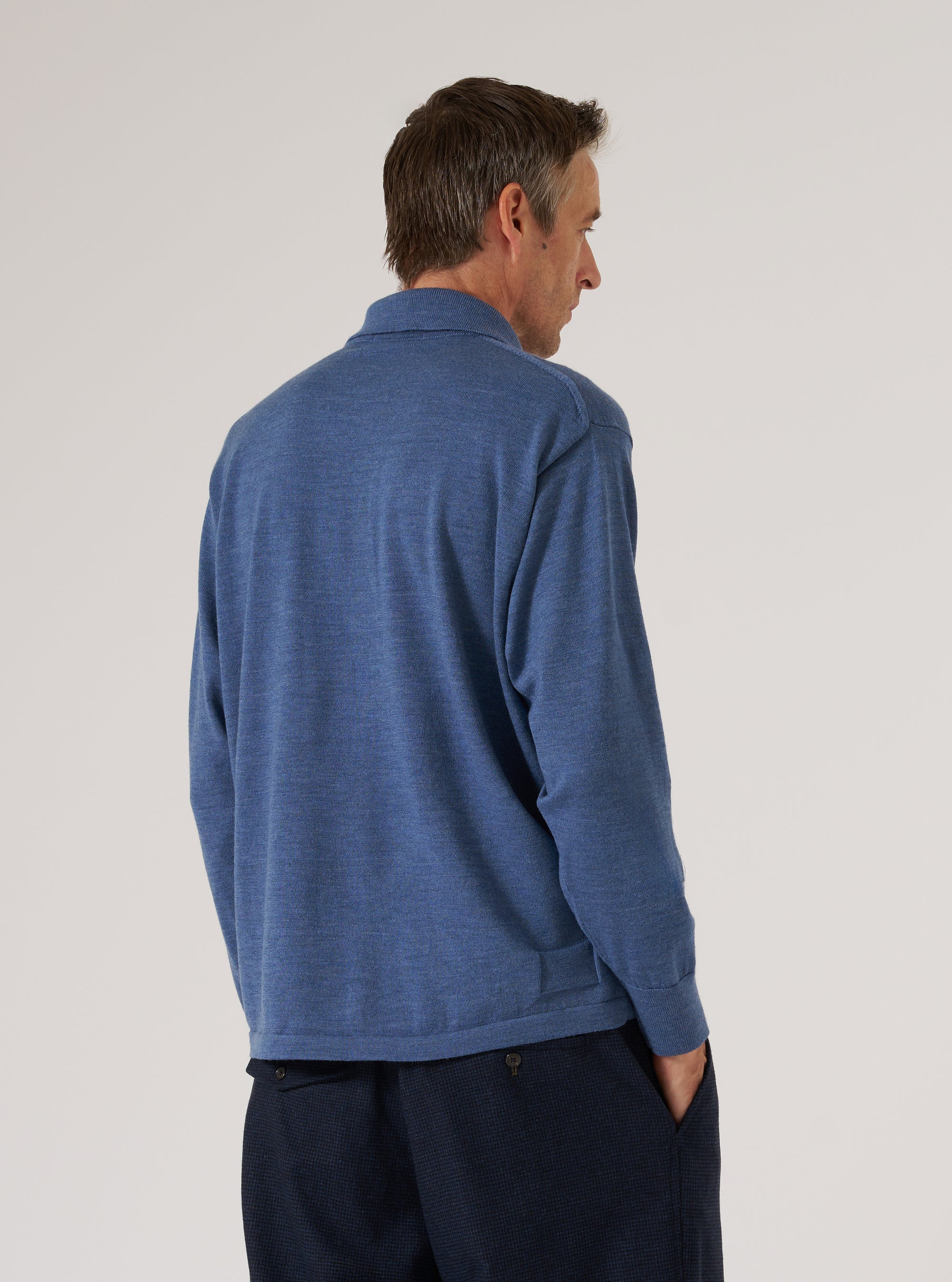 Airforce Blue Merino L/S Pullover Knit Shirt