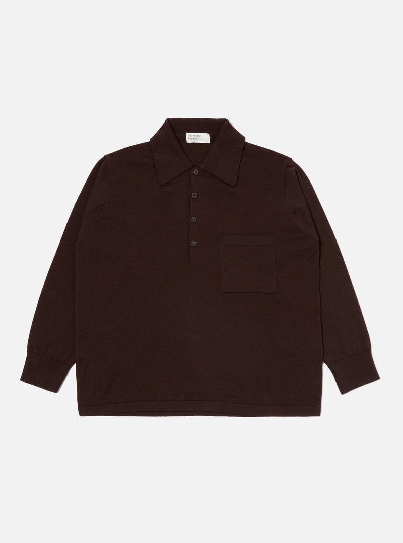 Brown Merino L/S Pullover Knit Shirt