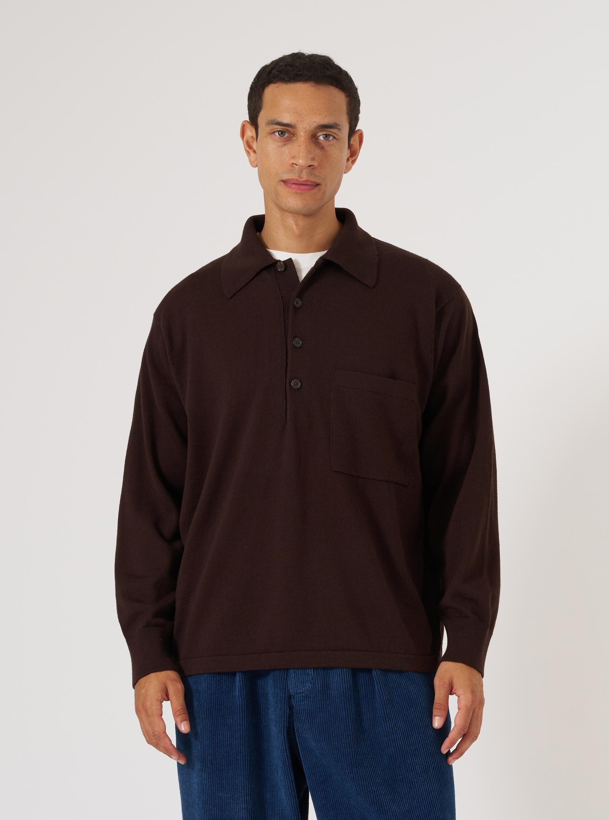 Brown Merino L/S Pullover Knit Shirt