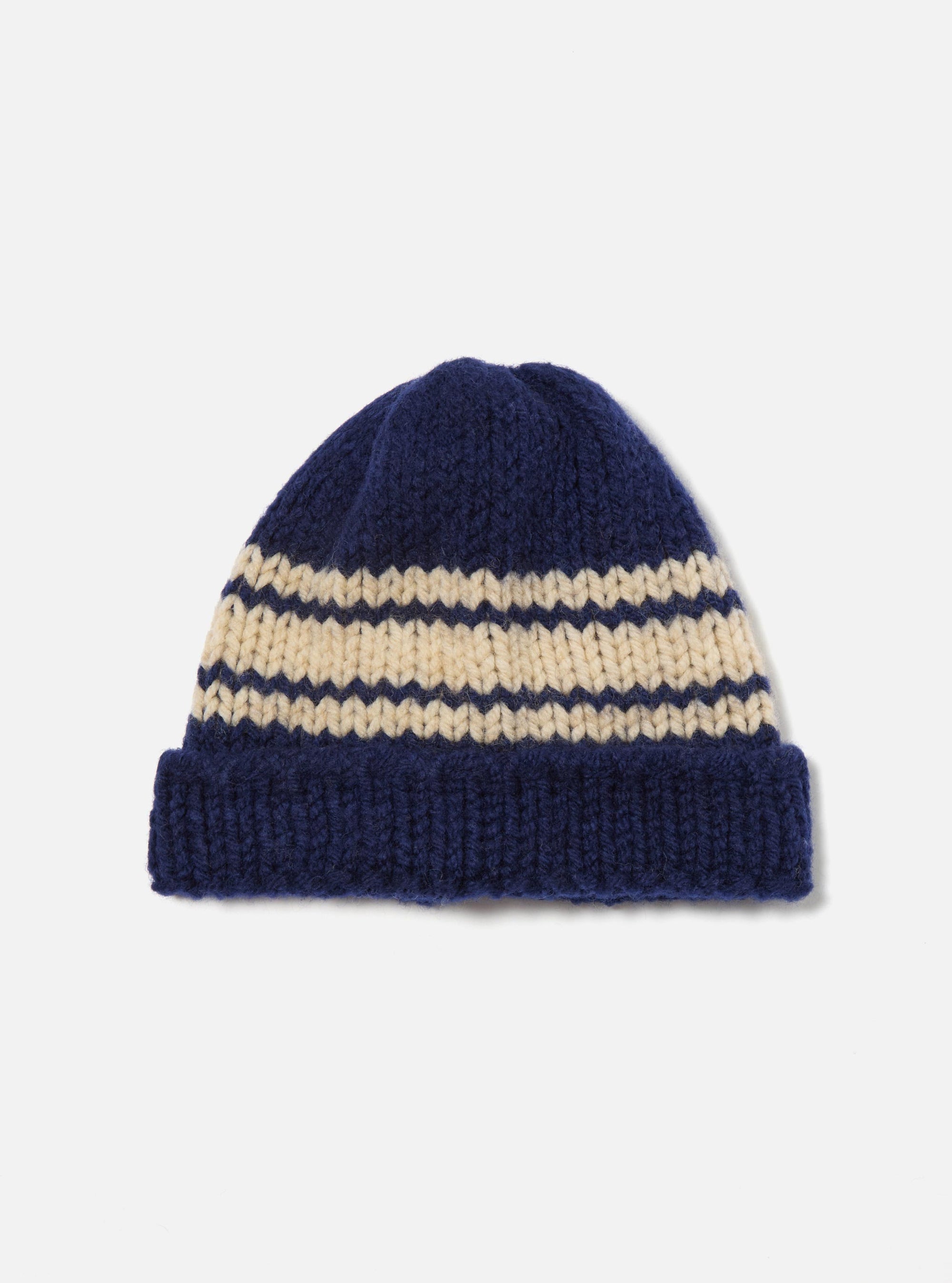 Navy Chunky Knit Stripe Lenny Hat