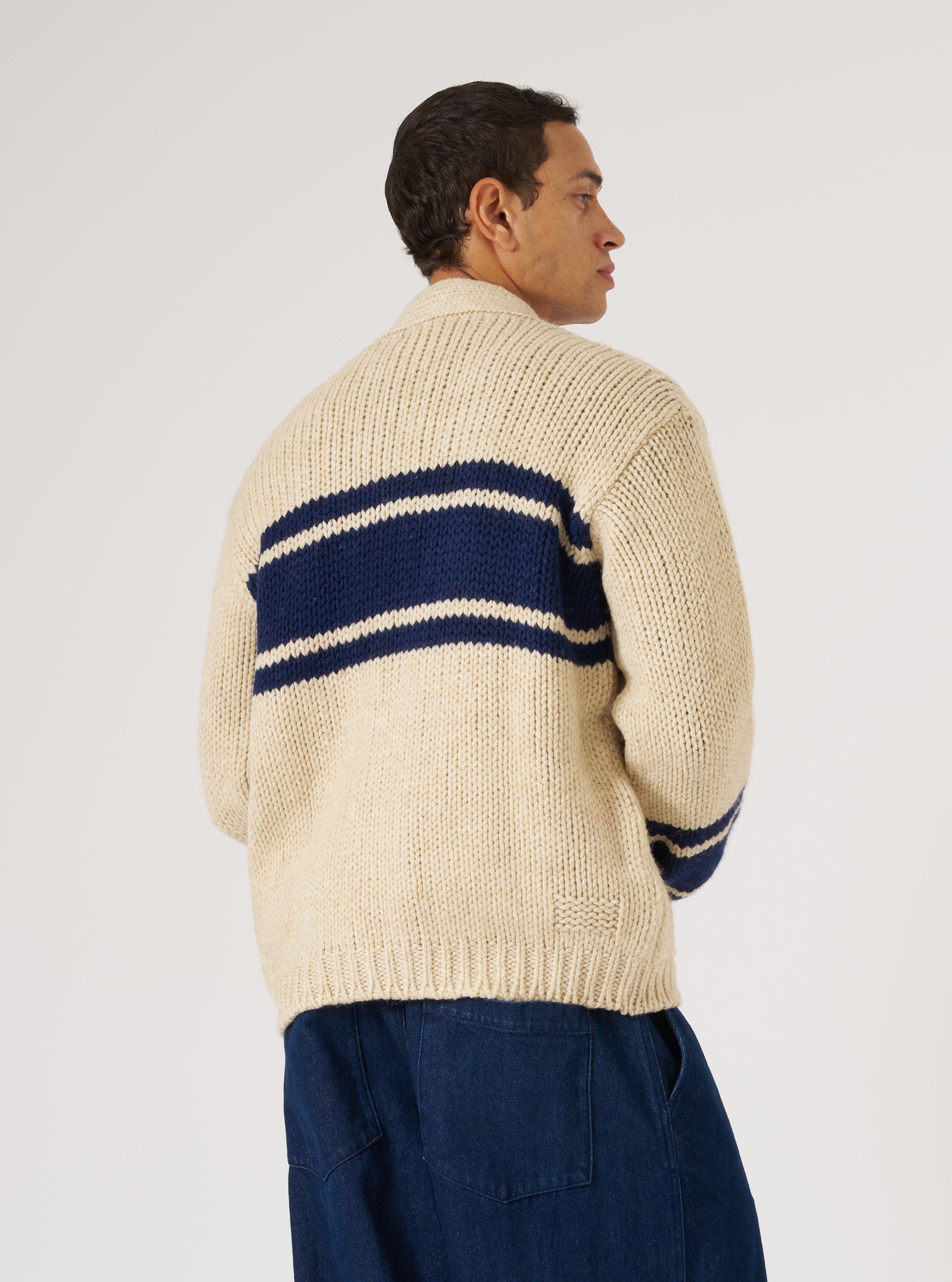 Men's Sand Chunky Knit Stripe Langdale Cardigan – Universal Works