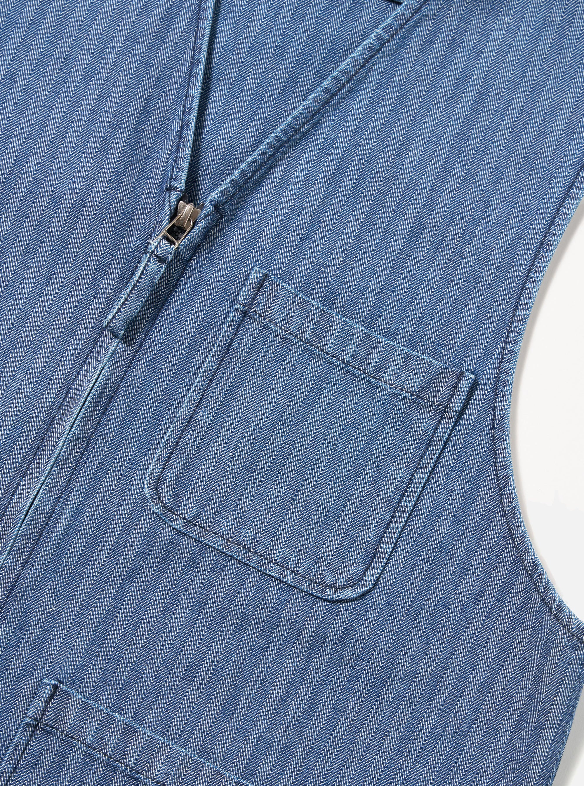 Indigo Denim Herringbone Operators Gilet