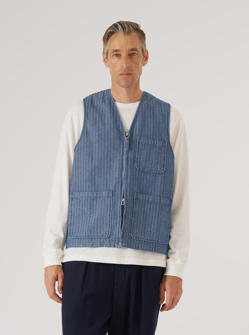 Indigo Denim Herringbone Operators Gilet