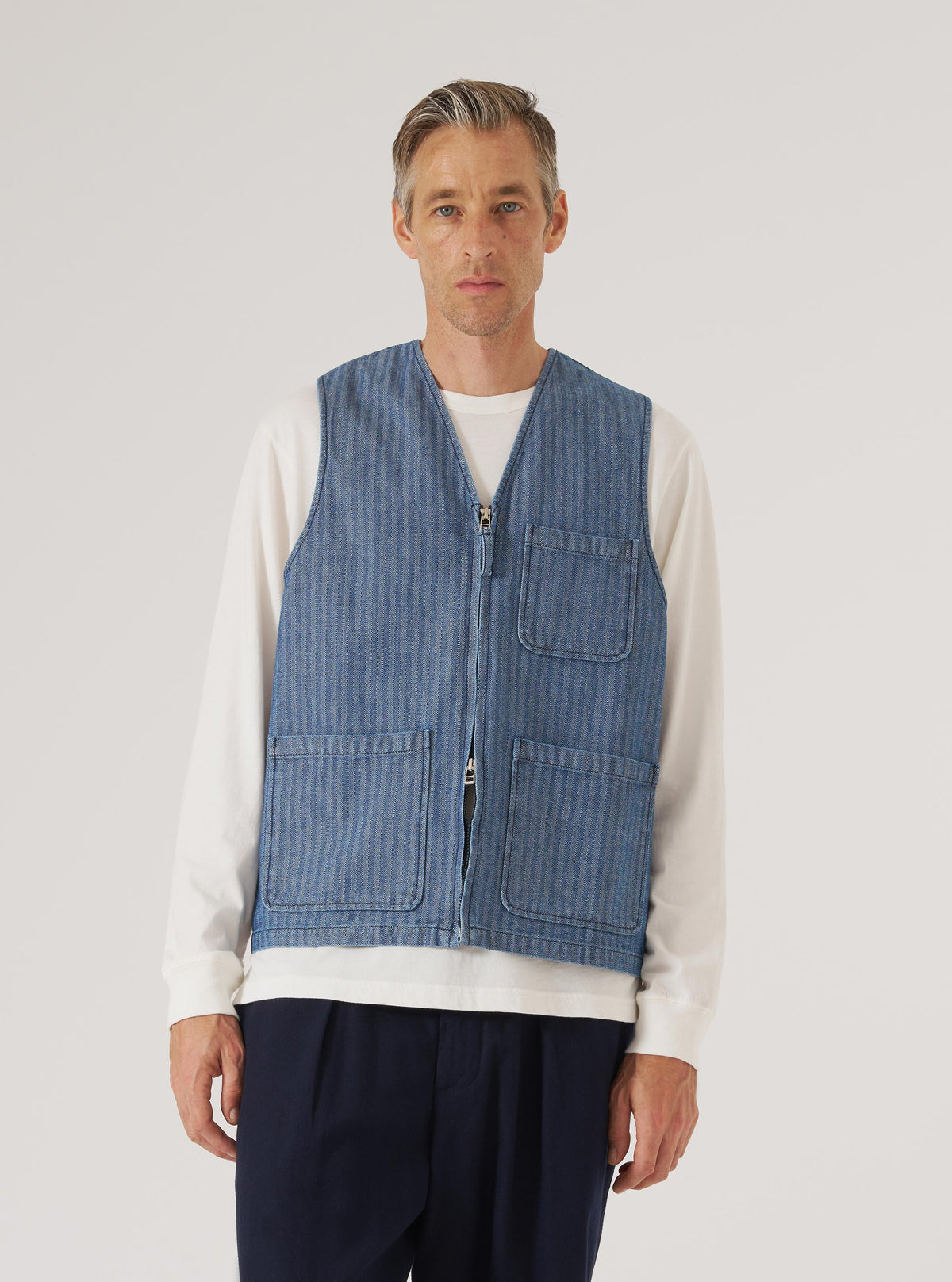 Indigo Denim Herringbone Operators Gilet