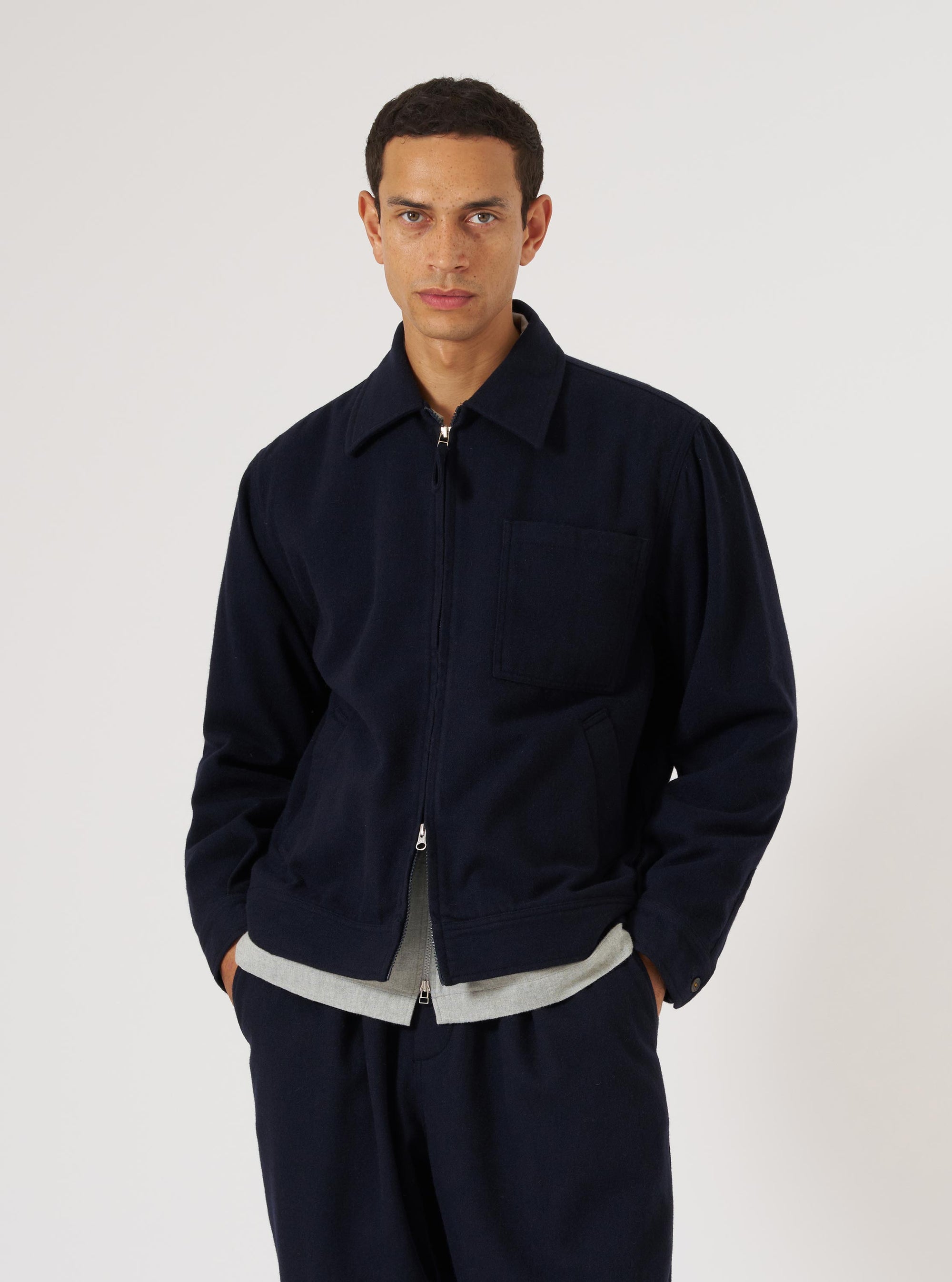 Dark Navy Soft Recycled Wool Rose Bowl Jacket