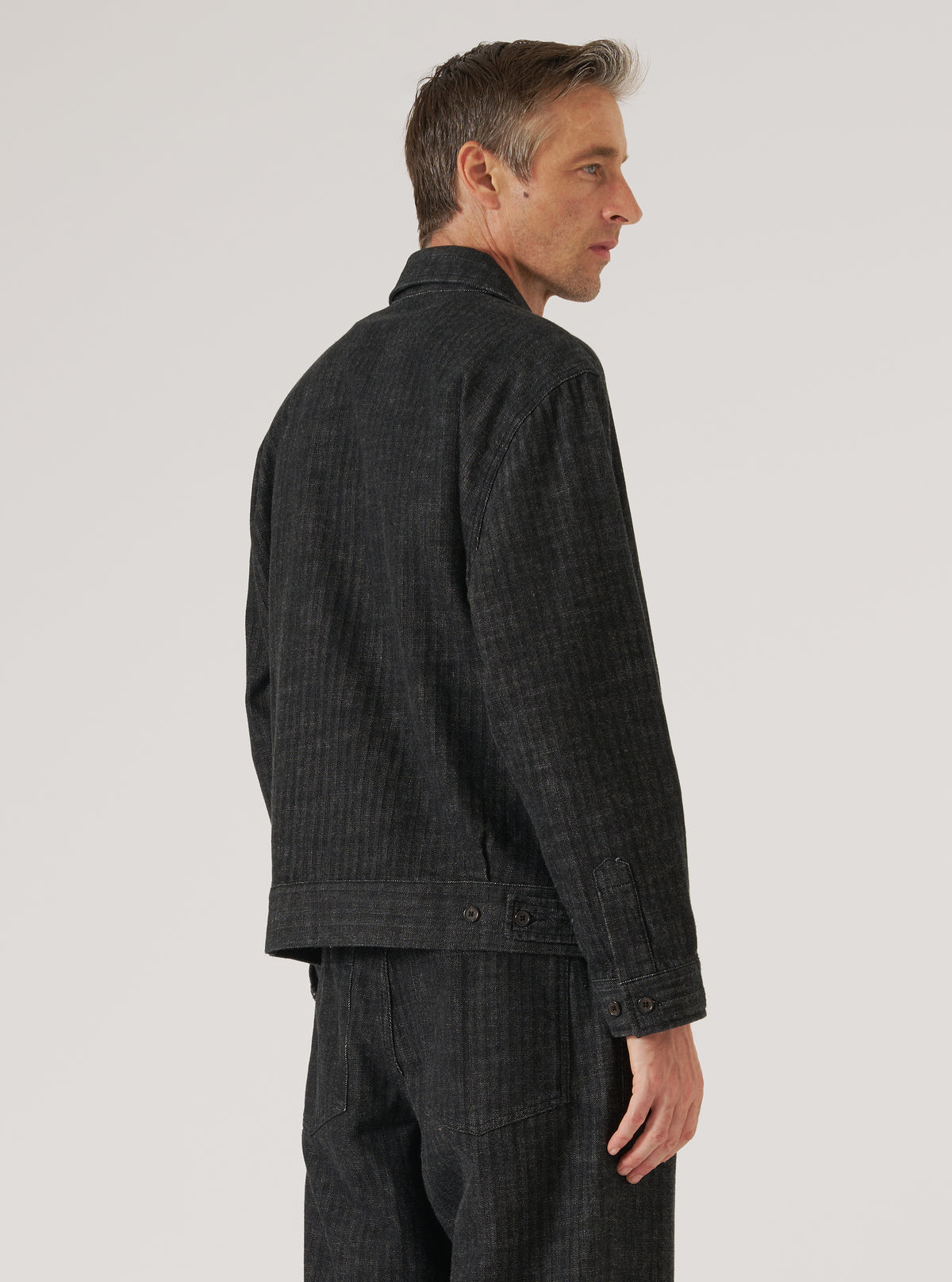 Black Italian Cotton Denim Rose Bowl Jacket