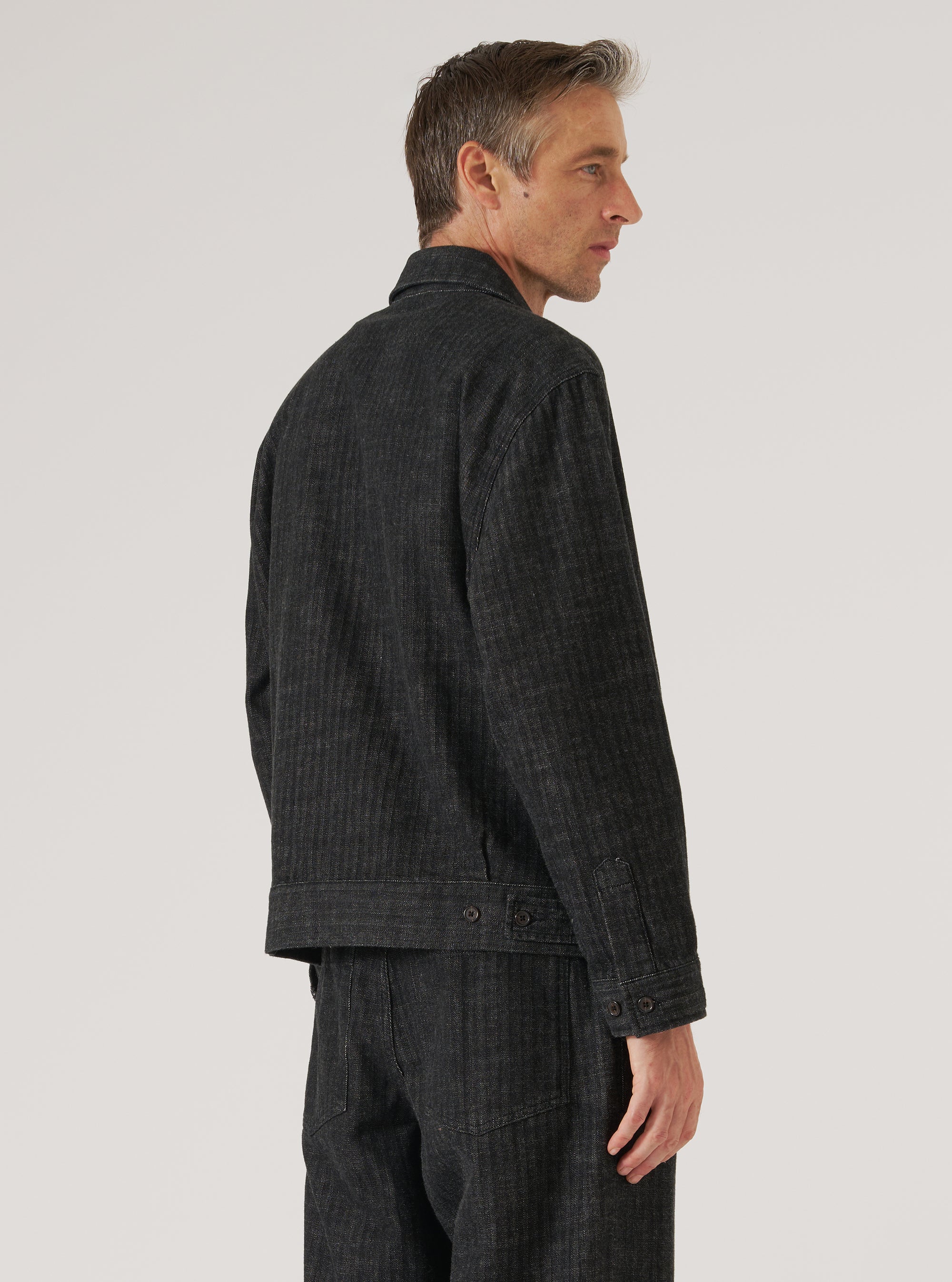 Black Italian Cotton Denim Rose Bowl Jacket