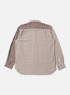 The Brown Madison Check/Stripe Station Shirt is laid on a white surface. The shirt features brown check and stripe patterns. The back of the shirt is visible.