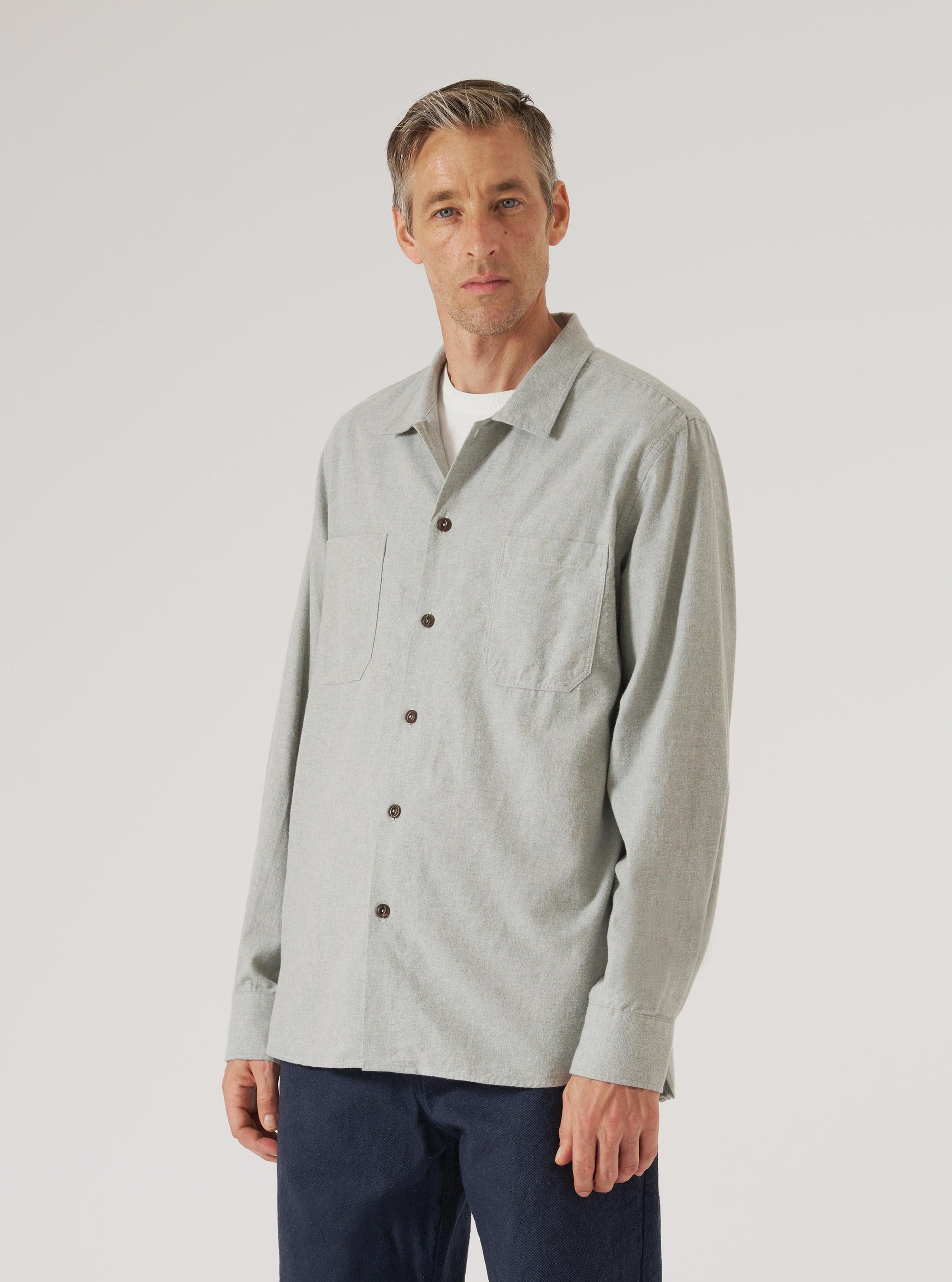 Grey Brushed Flannel Work Shirt