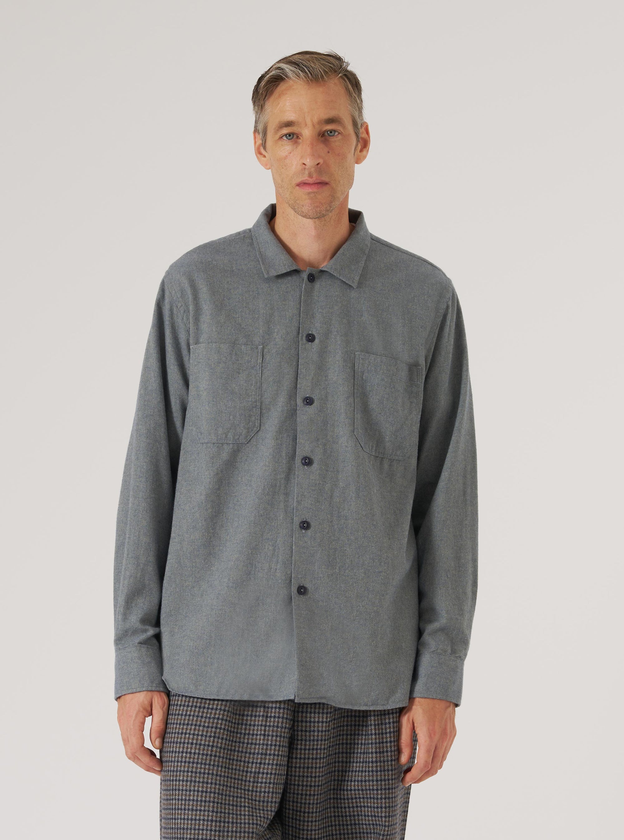 Navy Brushed Flannel Work Shirt