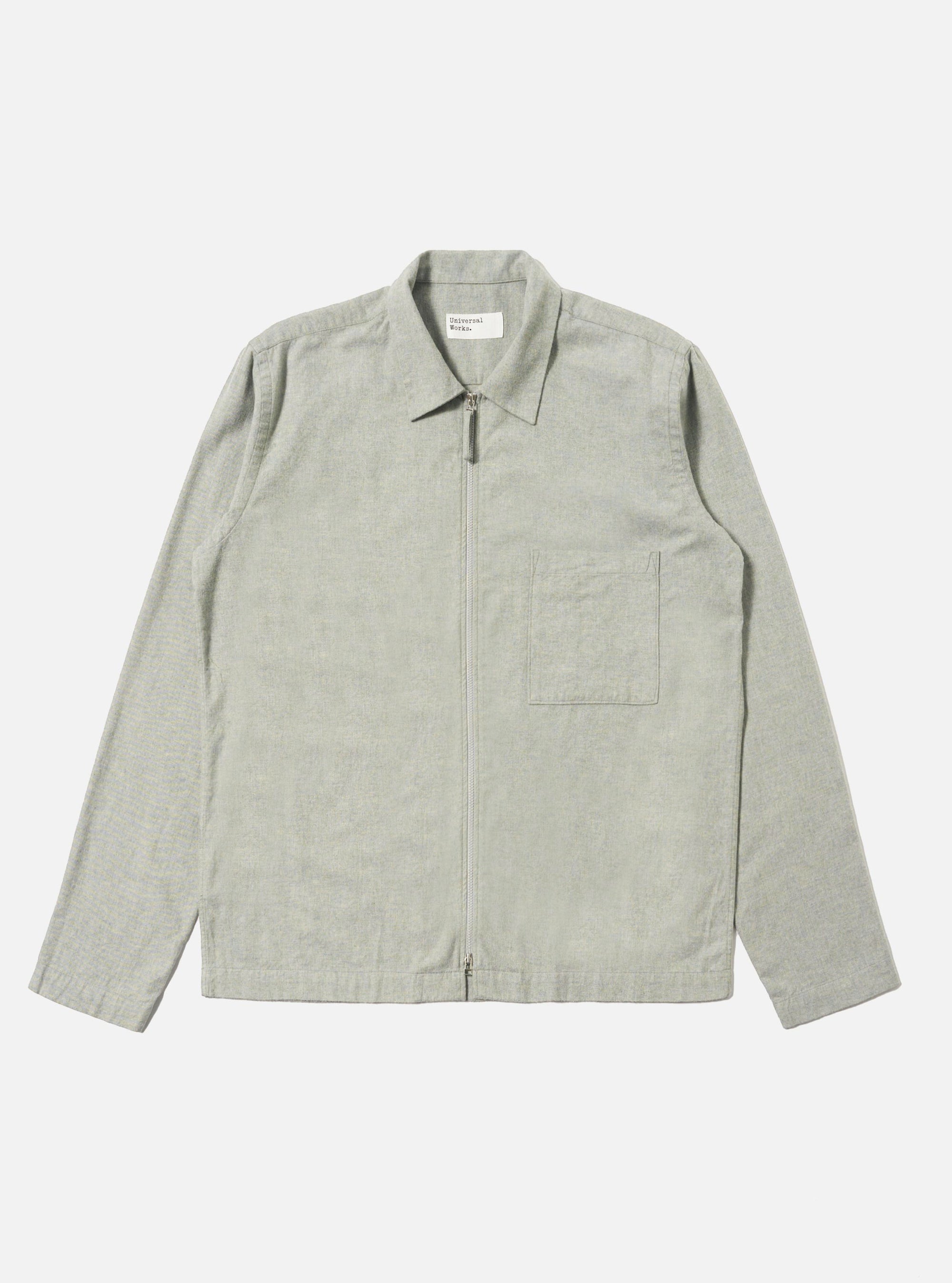 Grey Brushed Flannel Zip Shirt