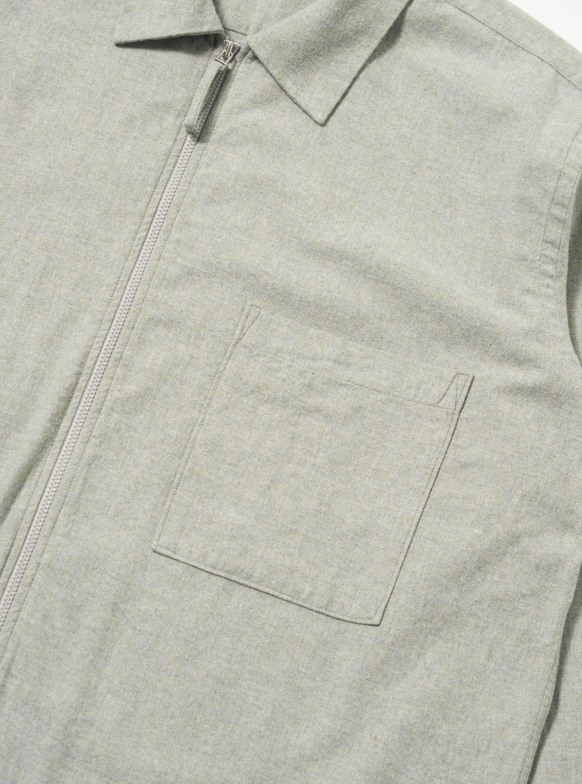 Grey Brushed Flannel Zip Shirt