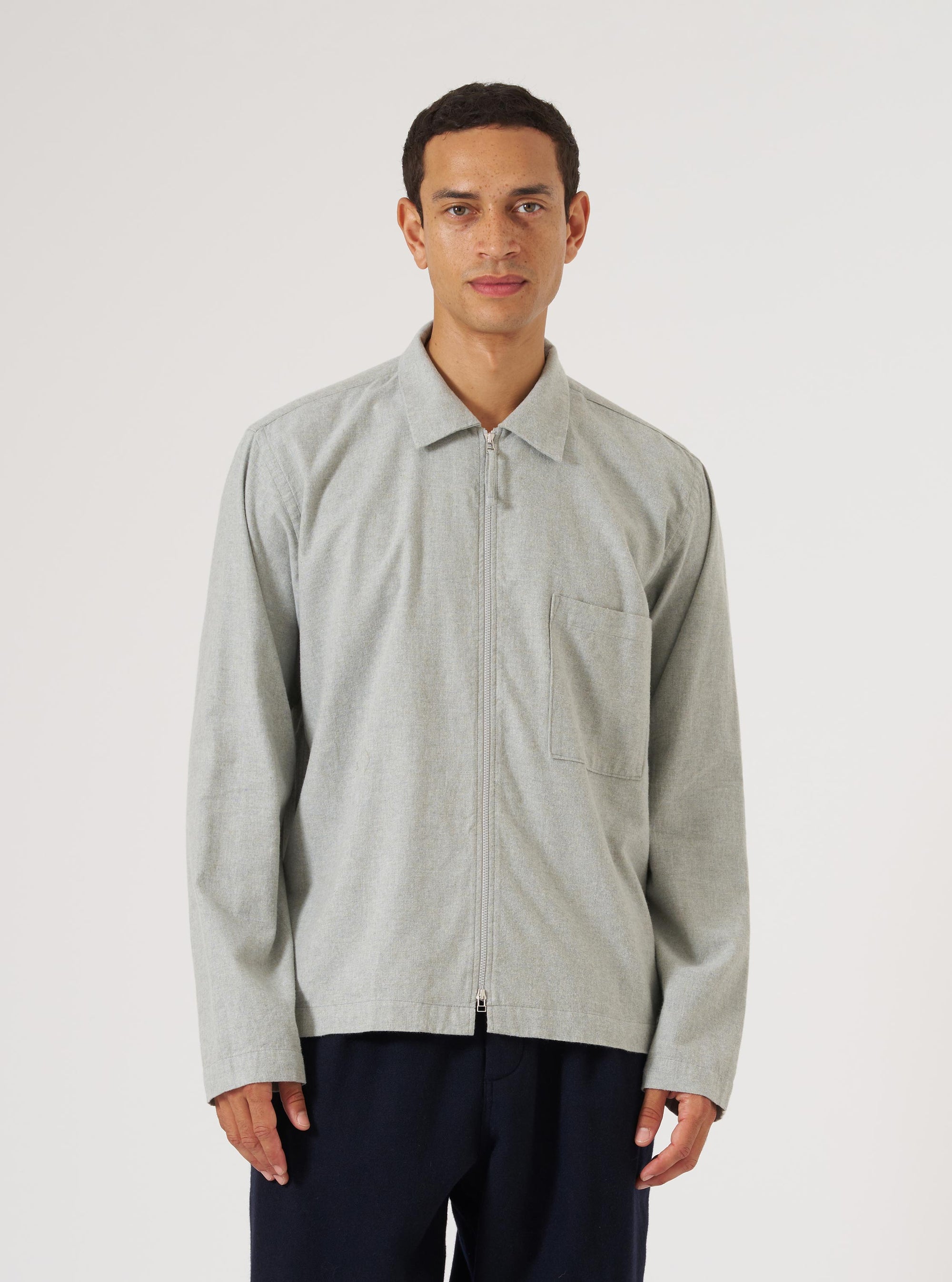 Grey Brushed Flannel Zip Shirt
