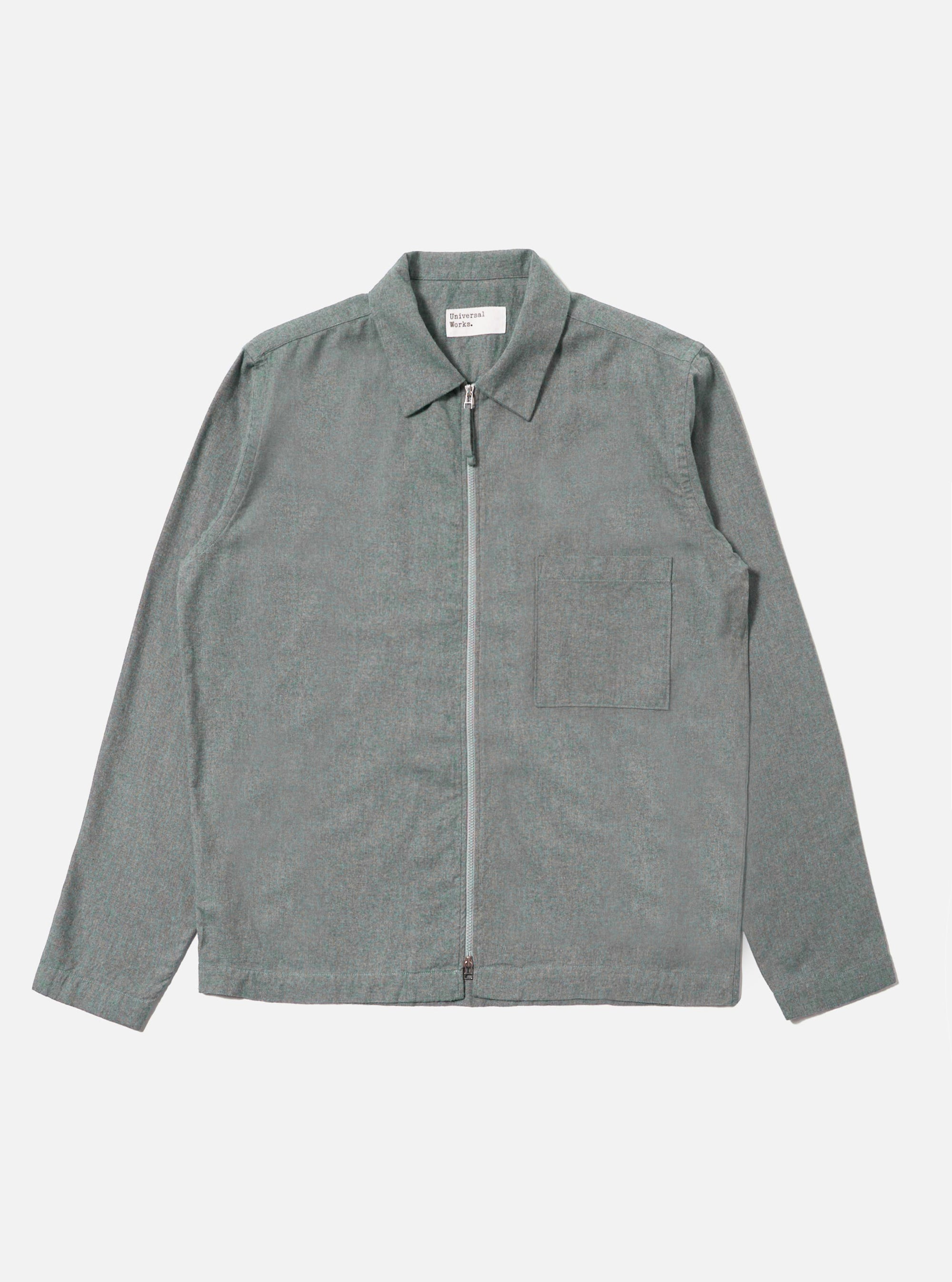 Navy Brushed Flannel Zip Shirt