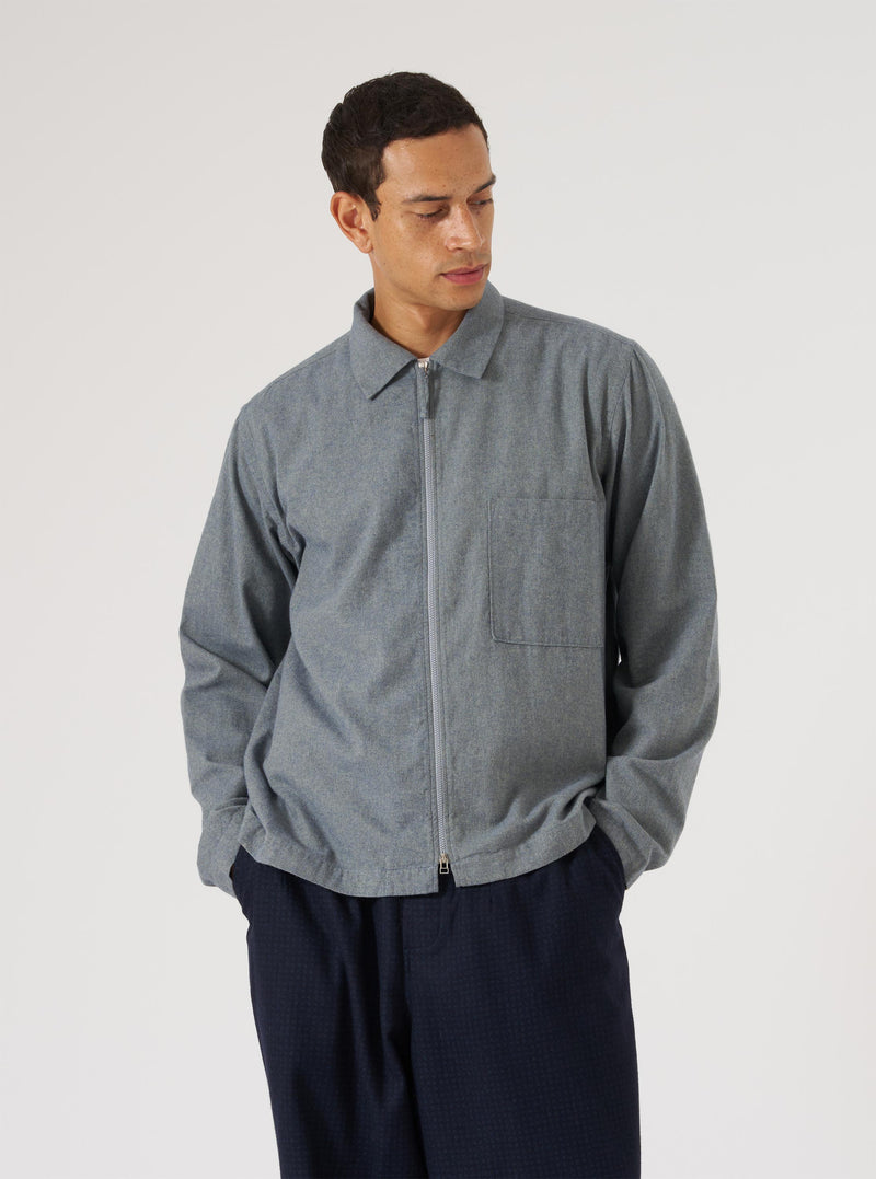 Navy Brushed Flannel Zip Shirt