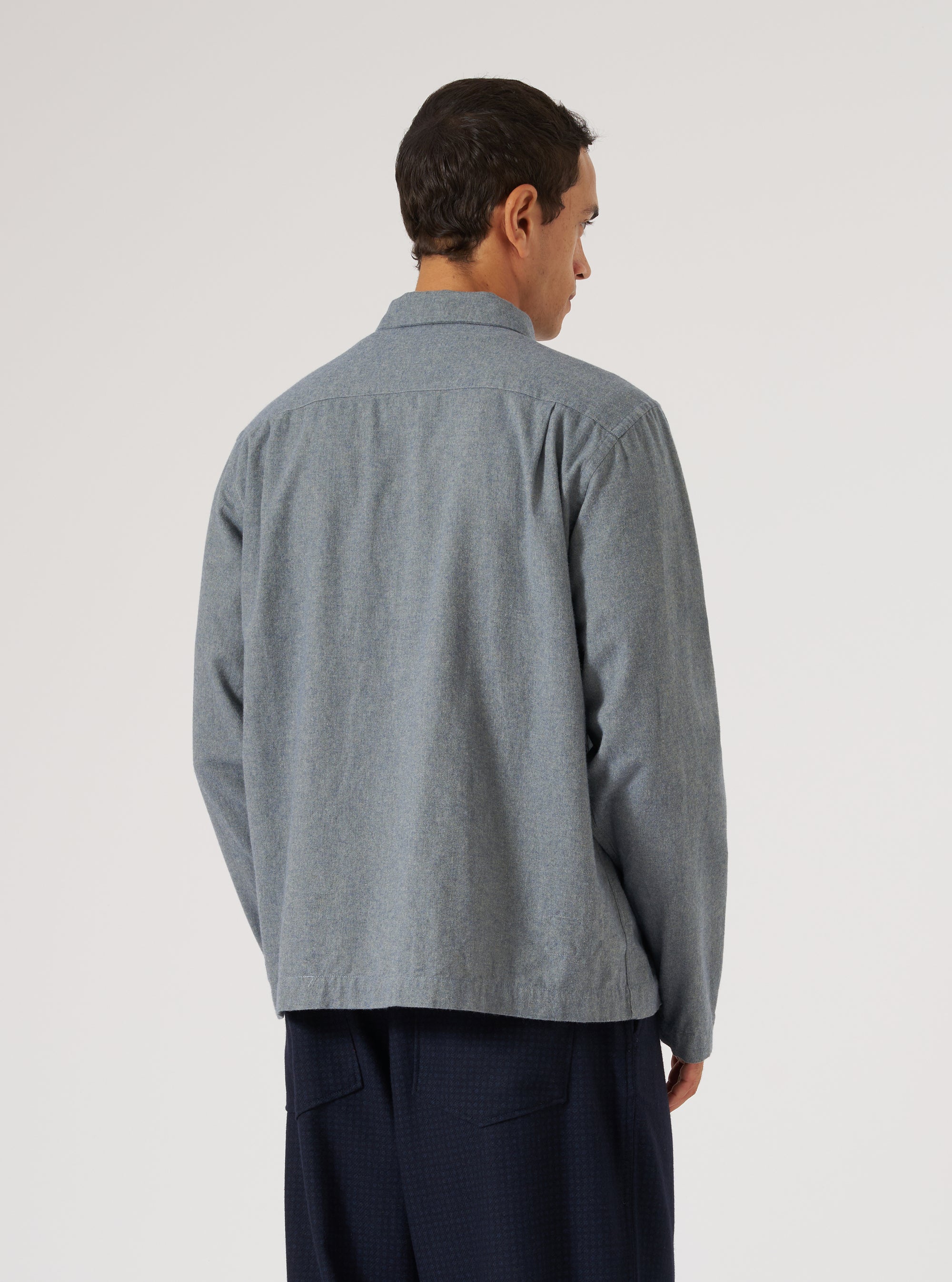 Navy Brushed Flannel Zip Shirt
